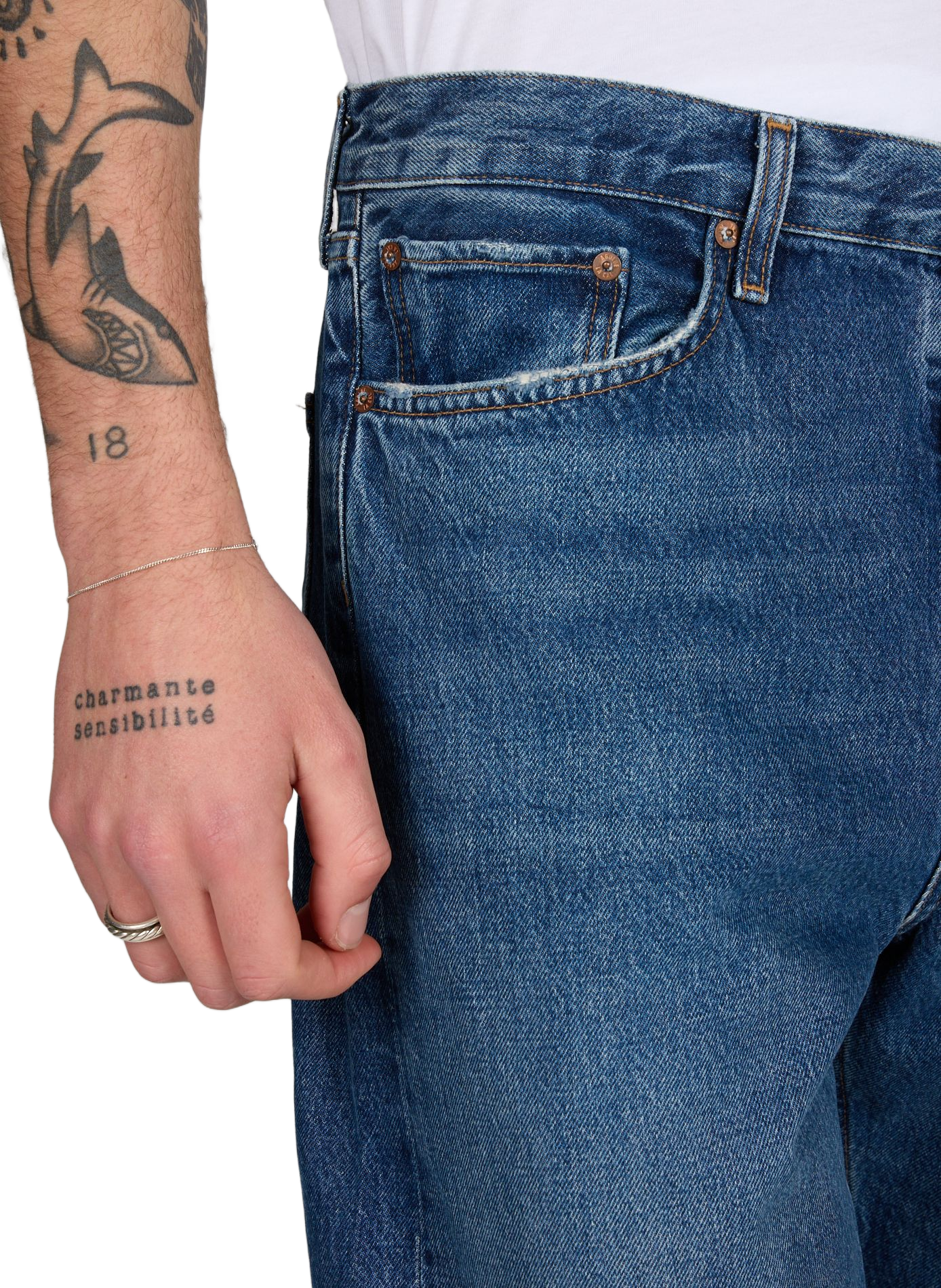 Jean droit en coton Bleu