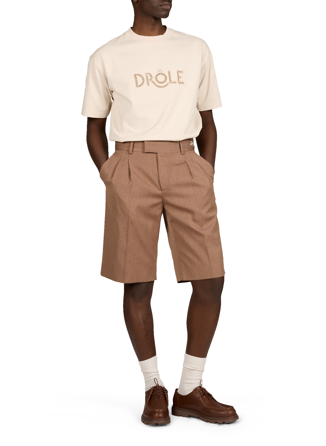 T-shirt broderie Drôle en coton DROLE DE MONSIEUR Beige