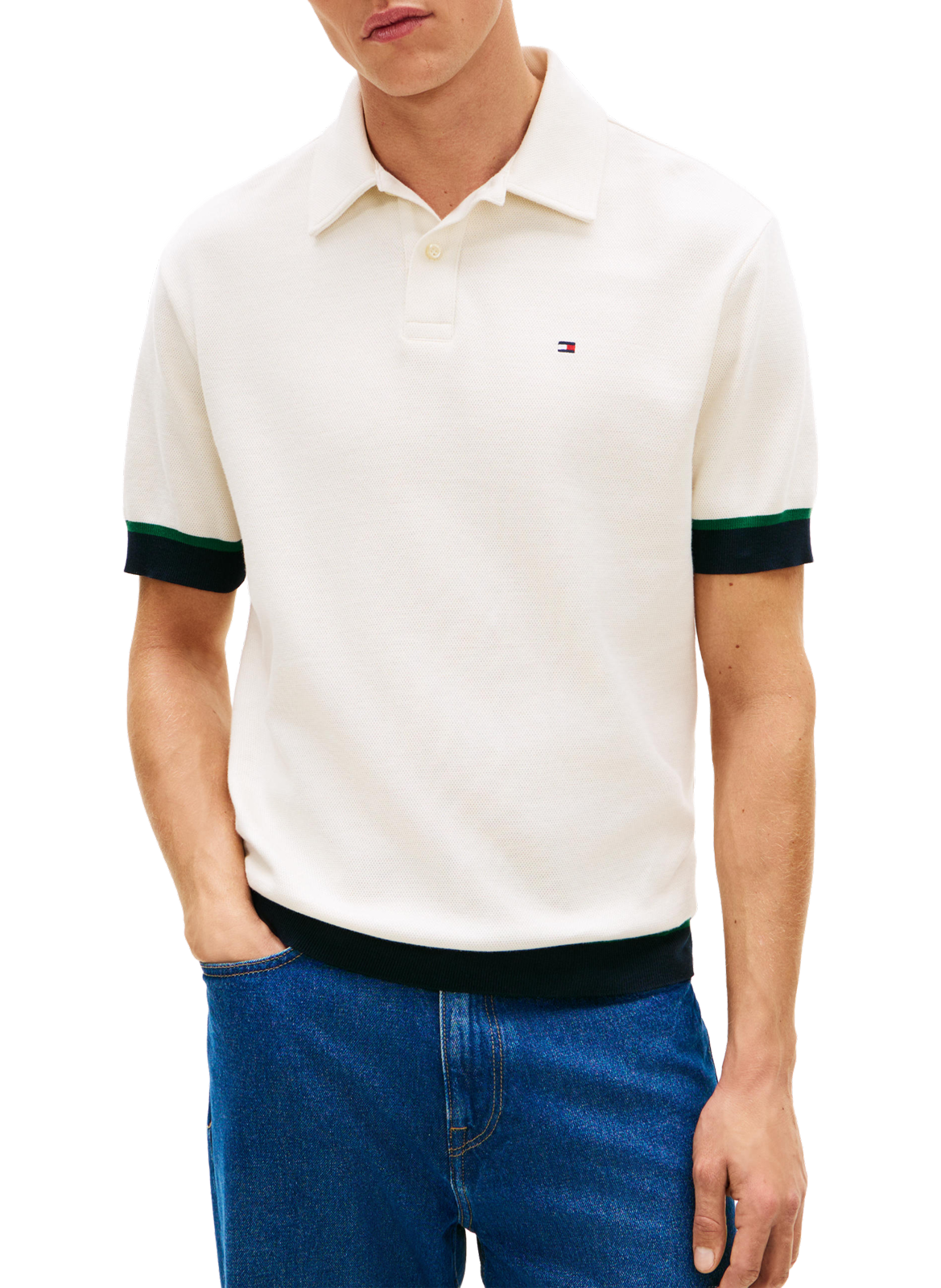 Polo droit à bordures contrastantes en coton  TOMMY HILFIGER Beige