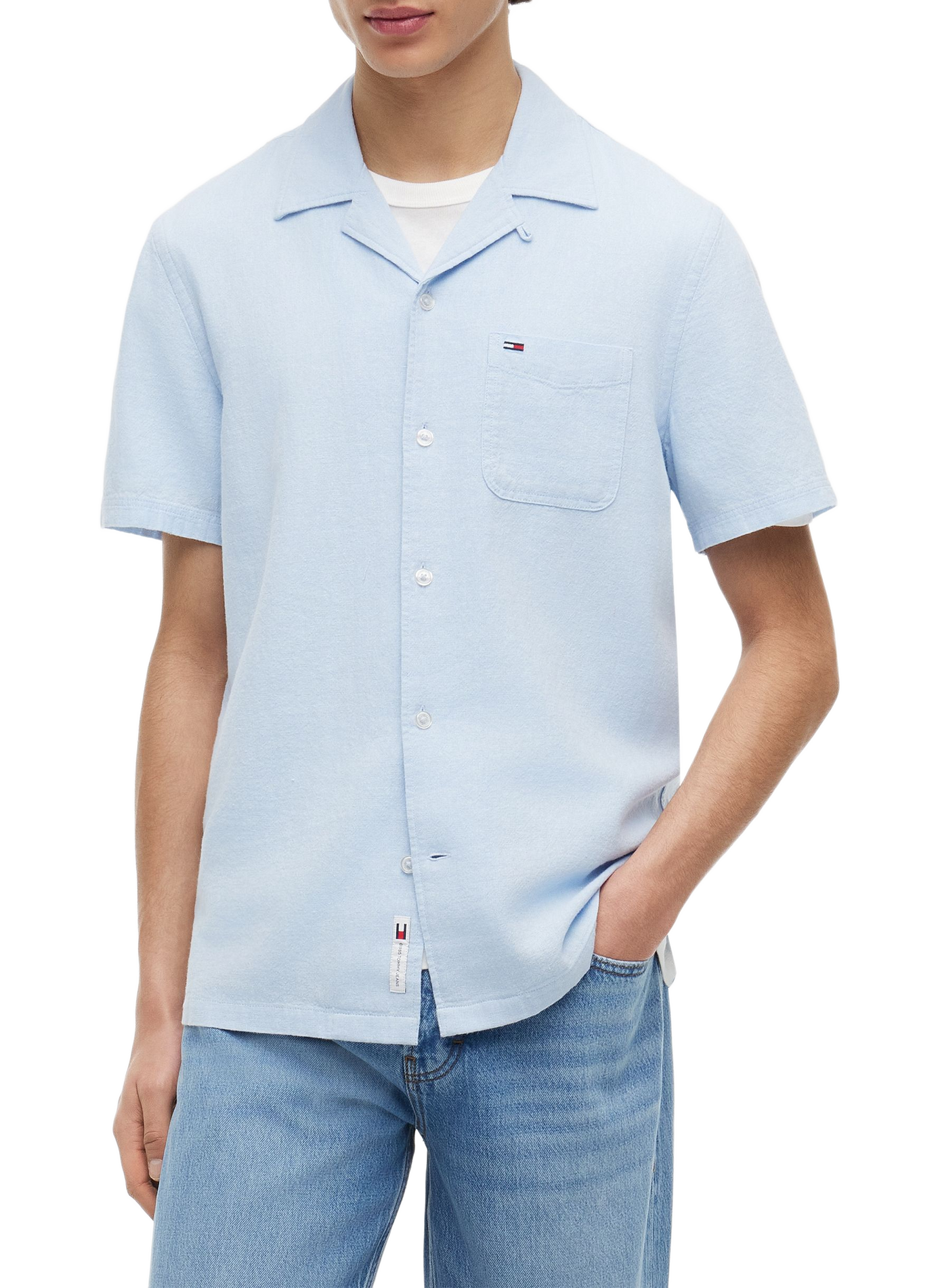 Short-sleeved linen and cotton polo TOMMY HILFIGER Blue