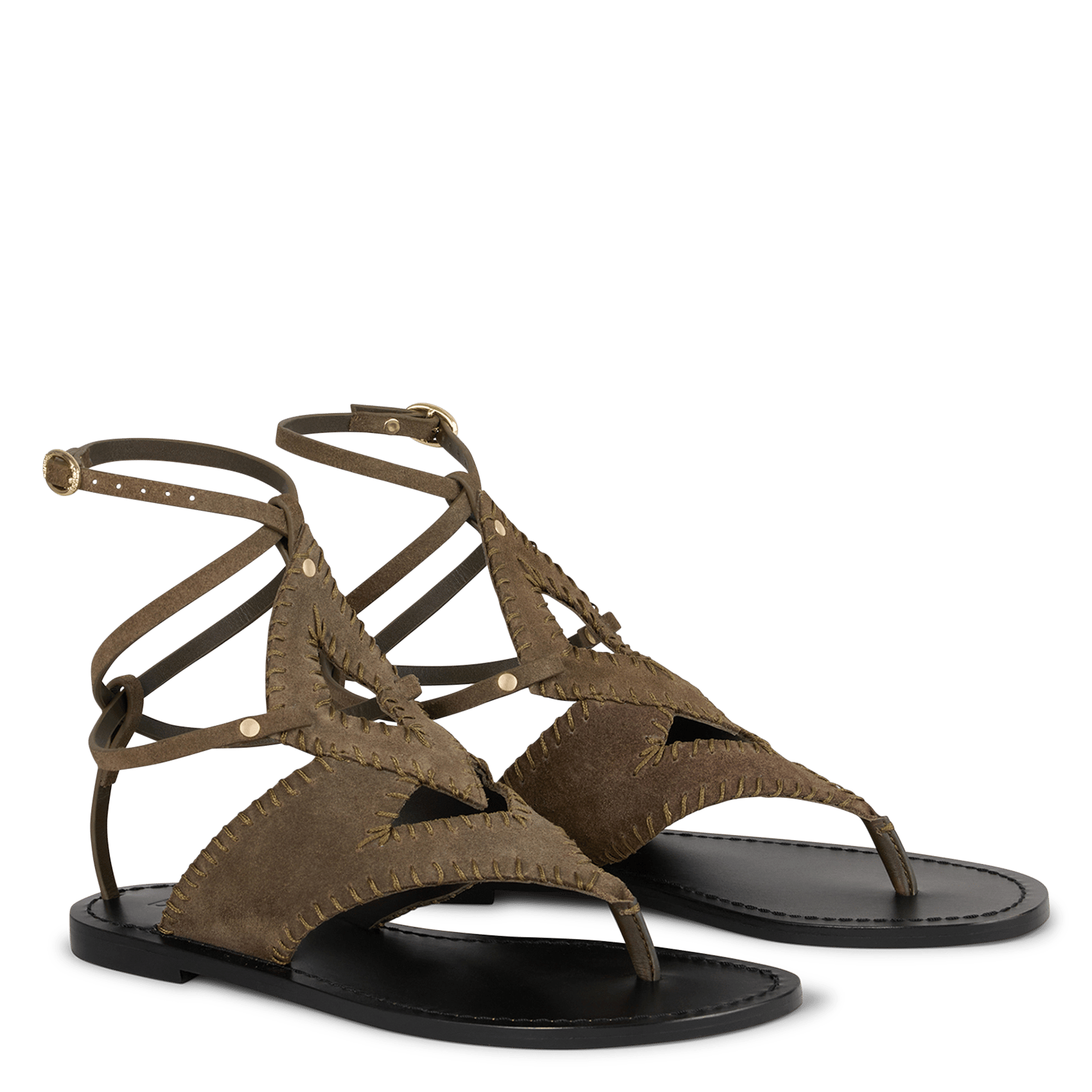Sandales plates en cuir capri BA&SH Kaki