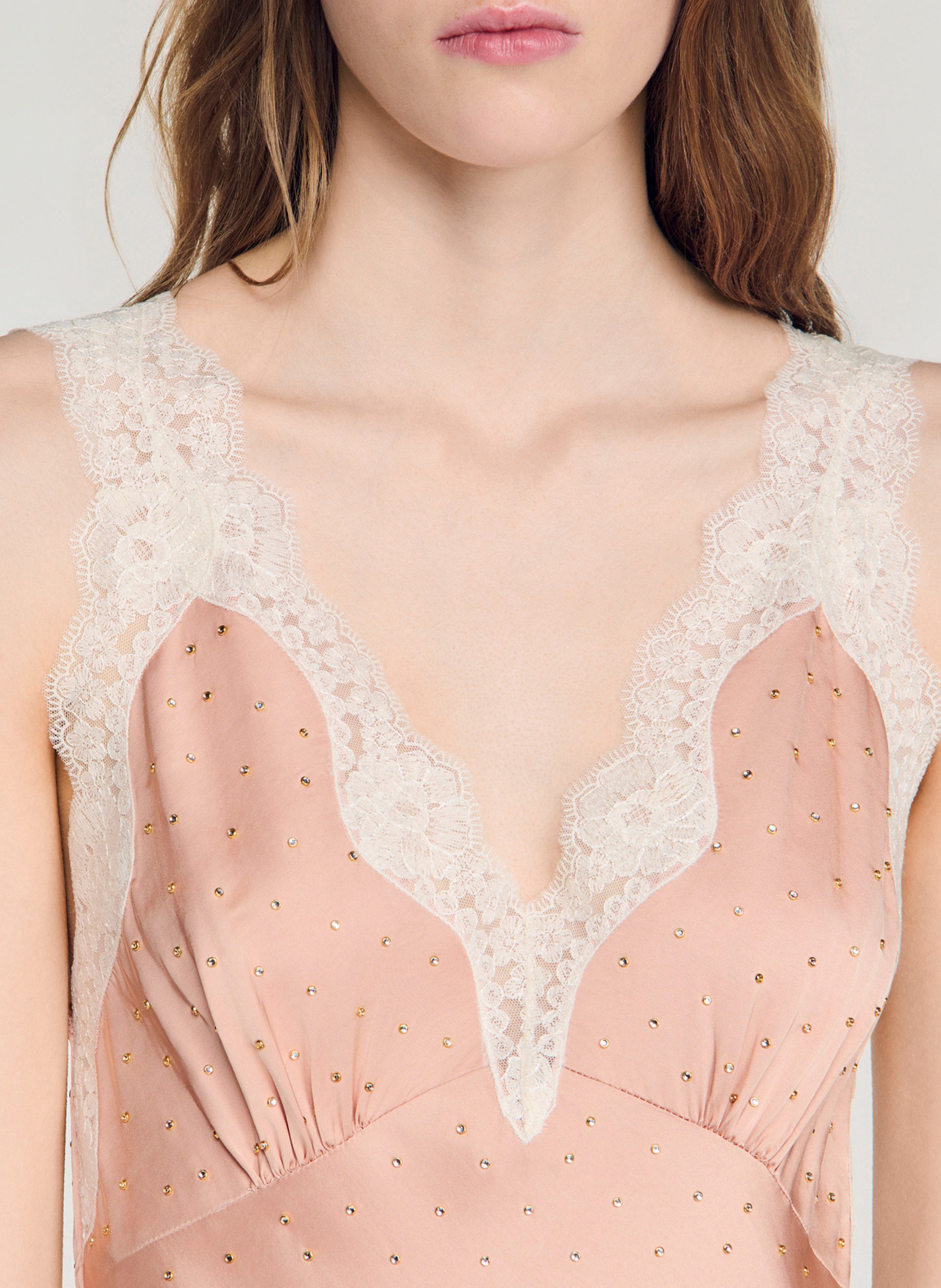 Robe midi à strass SANDRO Beige