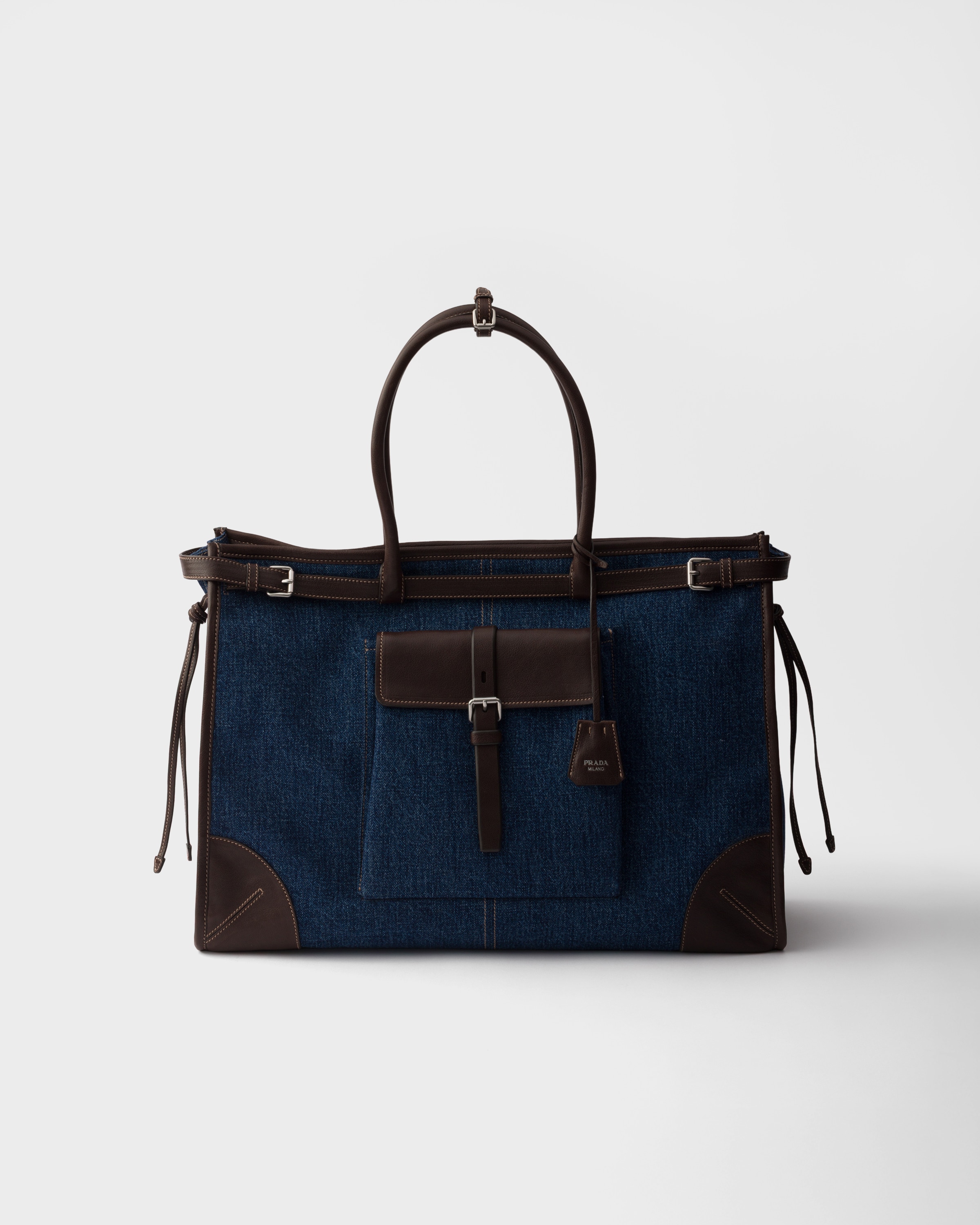 Cabas prada bonnie en denim et cuir PRADA Bleu