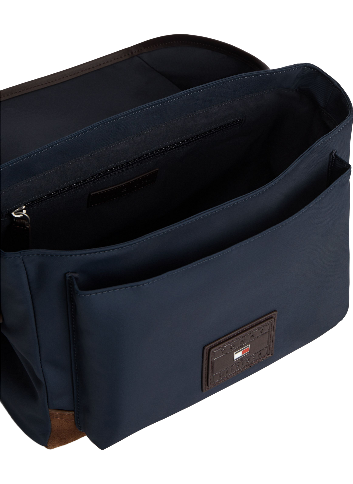 Solid messenger bag with logo patch in mixed leather TOMMY HILFIGER Blue