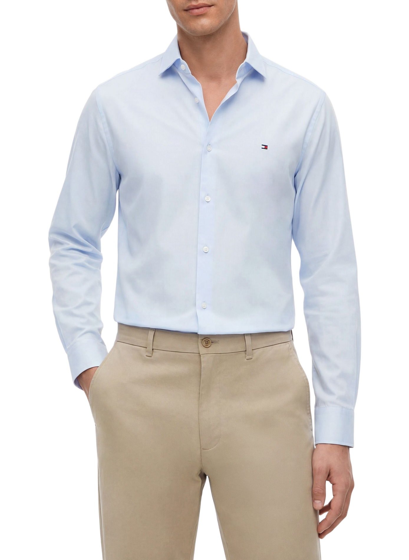 Straight classic collar shirt in blended cotton TOMMY HILFIGER Blue