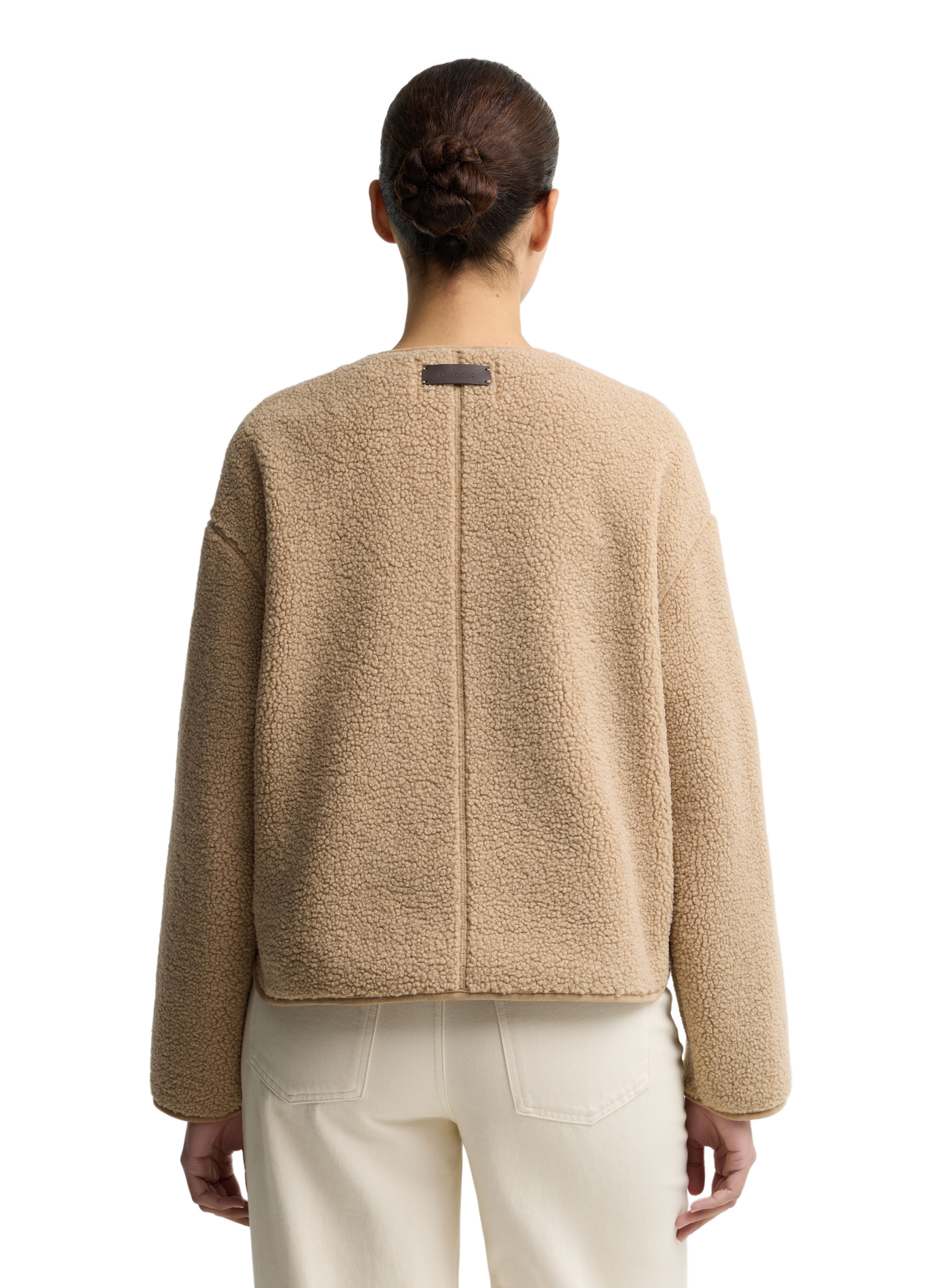 Gerade geschnittene flauschige Jacke mit Rundhalsausschnitt BARBOUR Beige