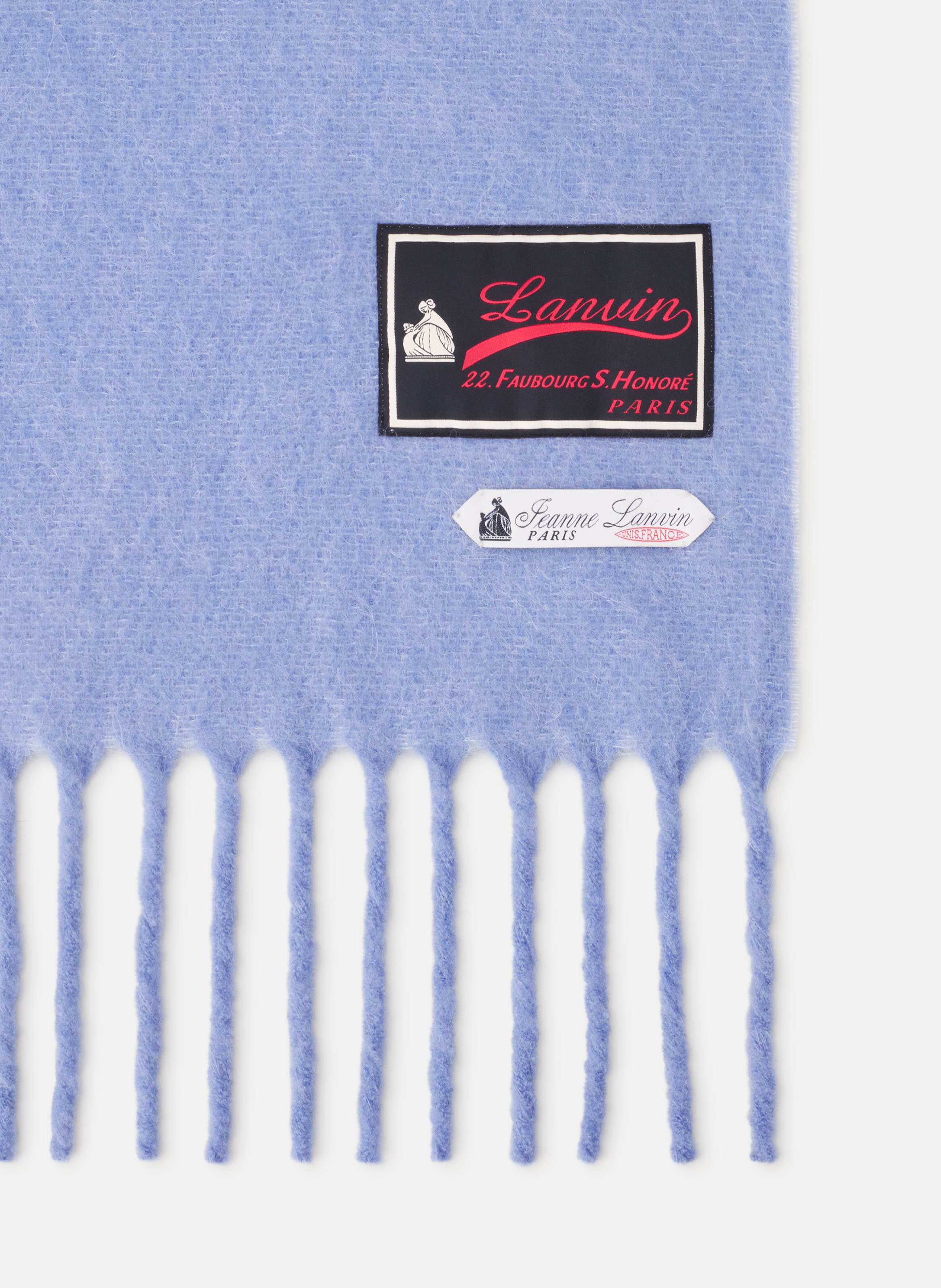 Écharpe à franges étiquette 22 faubourg en laine LANVIN Bleu