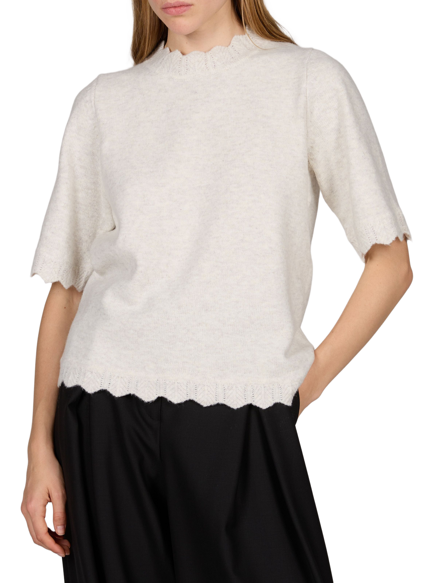 Round neck straight solid color sweater VILA Beige