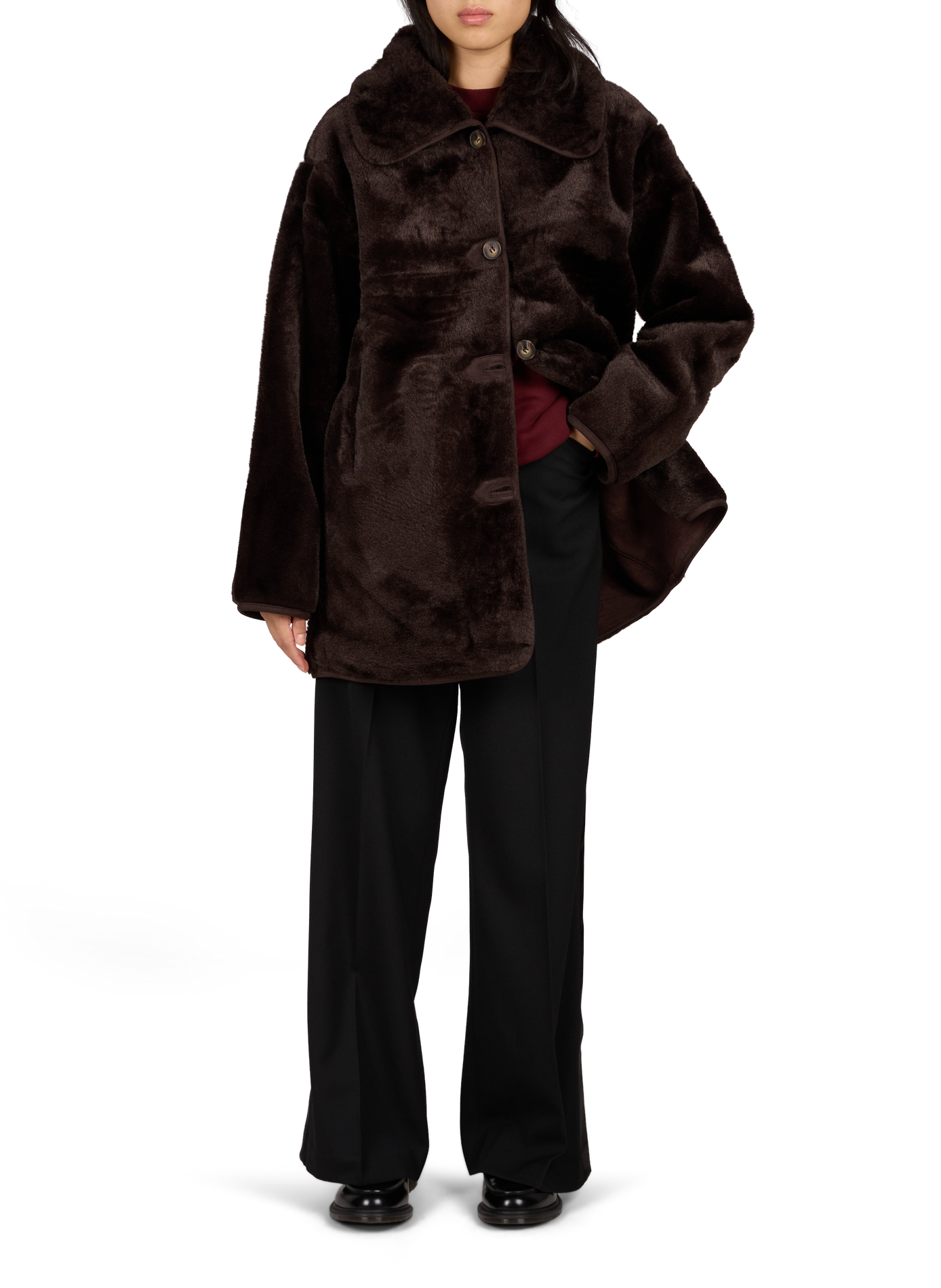 Oversized coat with a classic collar and faux fur effect SUNCOO Brown