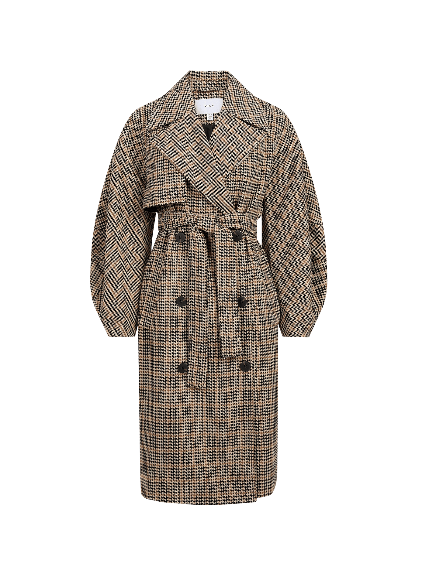 Belted houndstooth coat VILA Brown