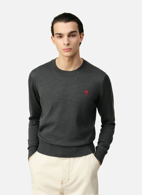 Pull ami de coeur rouge Gris by AMI PARIS AMI PARIS Pull ami de coeur rouge Gris