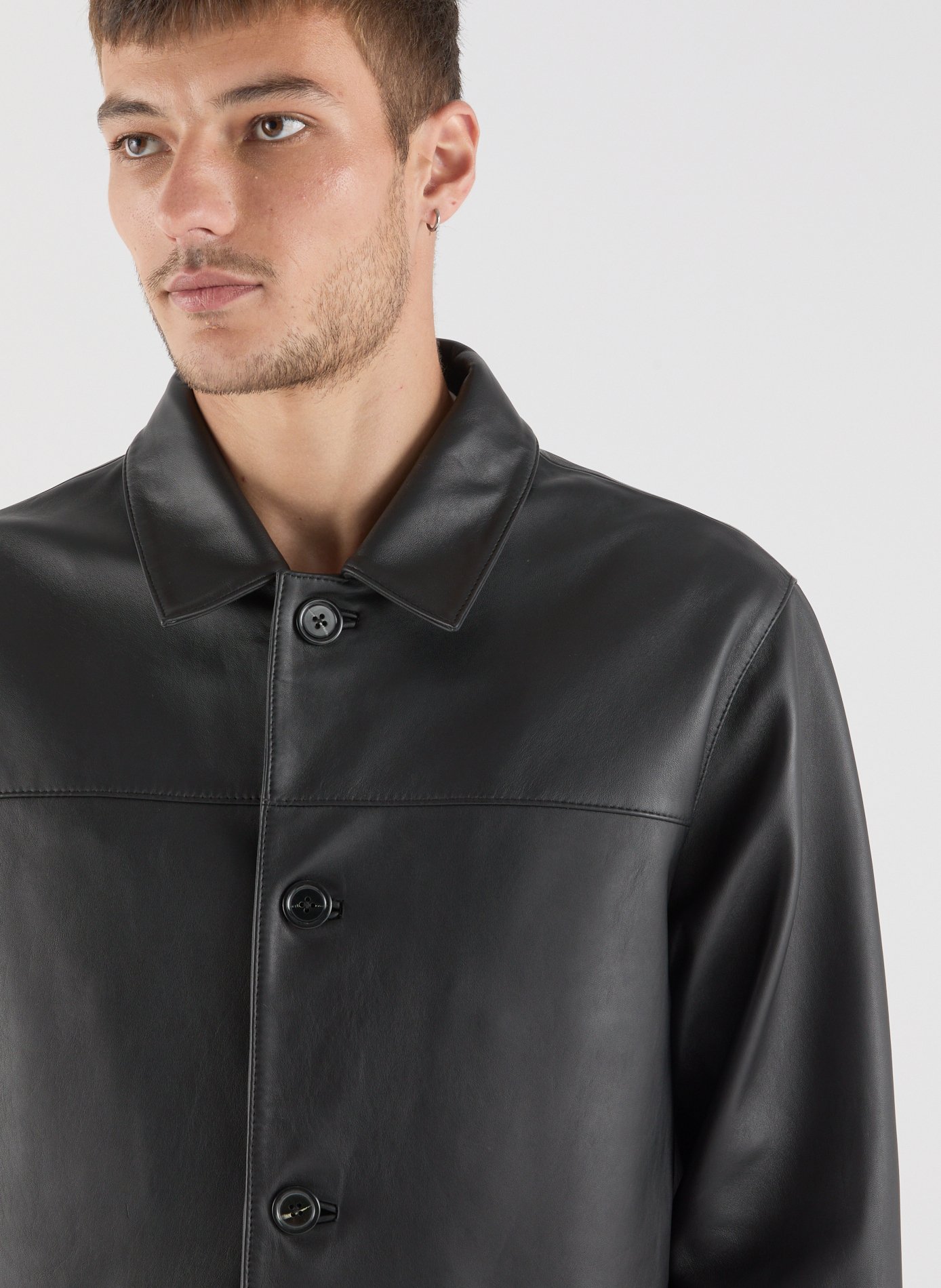 Blouson Saison 1865 x Cahu à col classique en cuir mélangé Noir