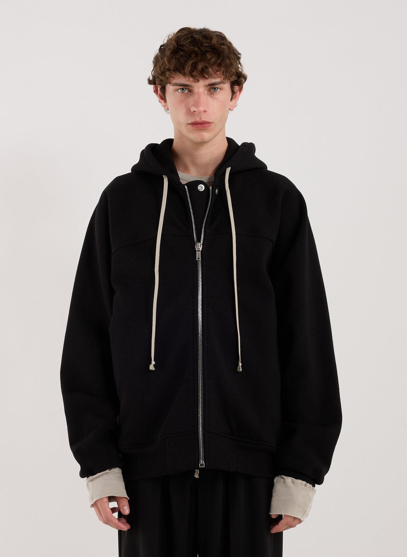 Cotton and nylon hoodie with zip RICK OWENS Black