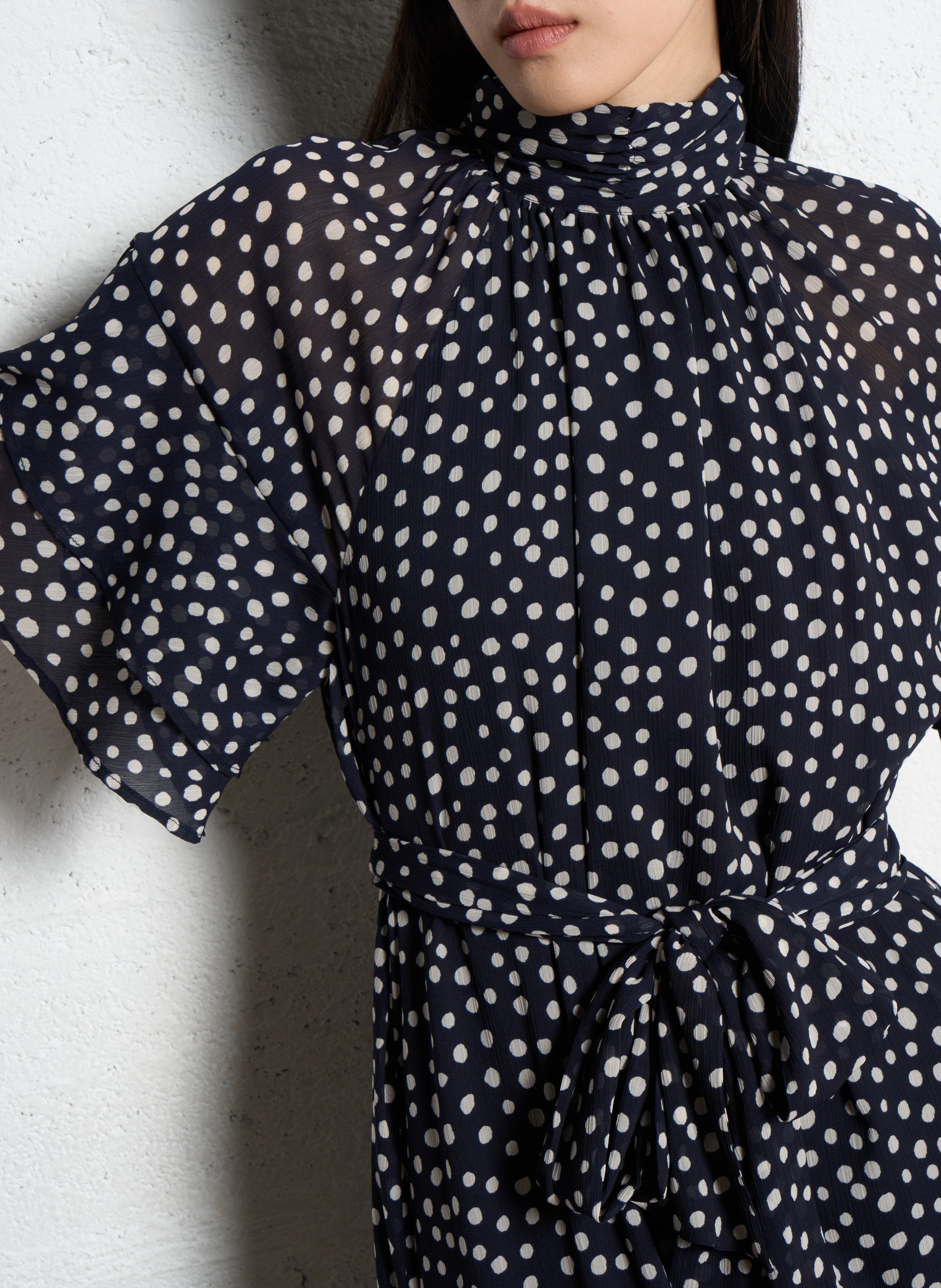 Robe longue col montant à pois IKKS Bleu