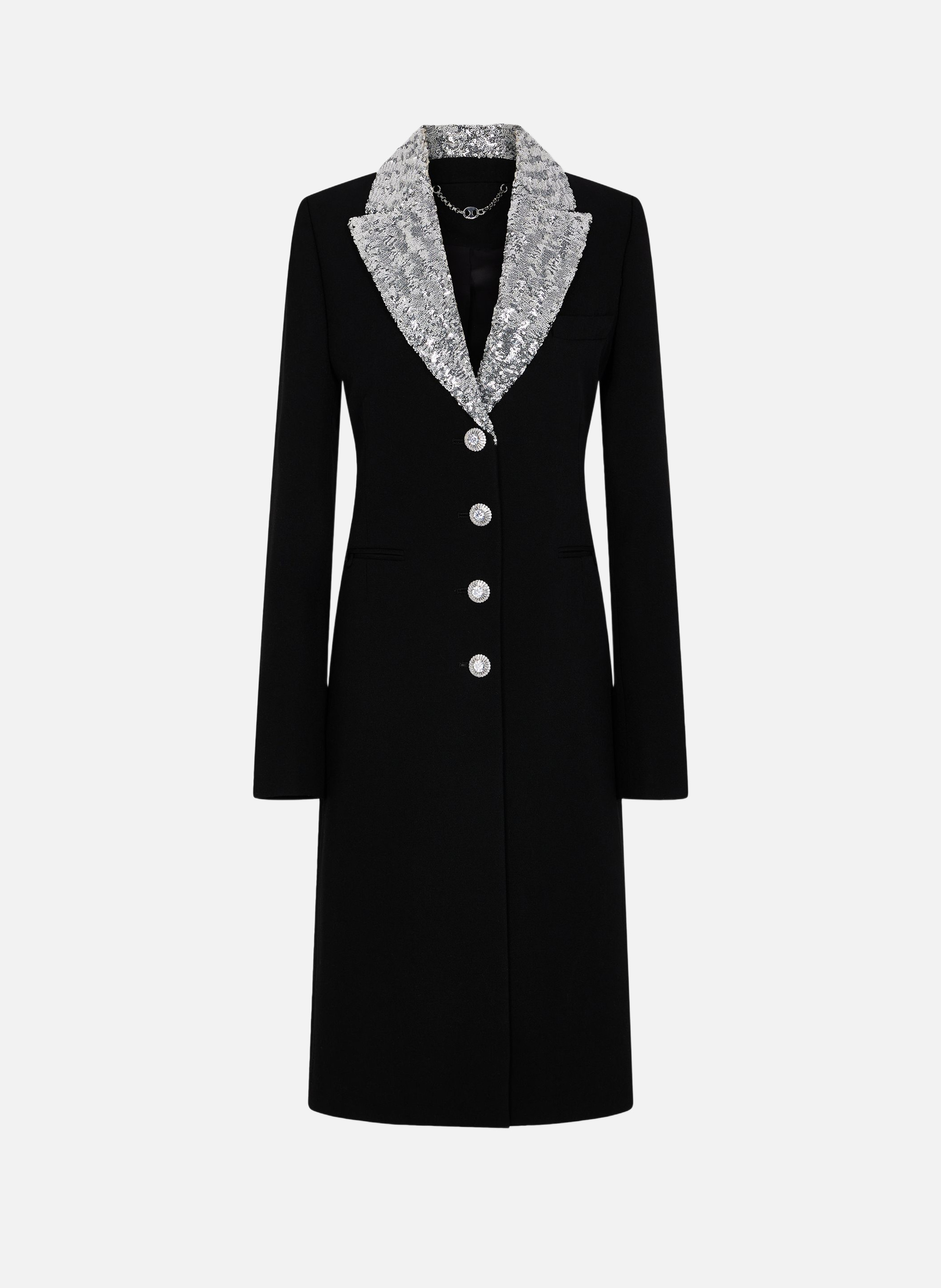 Manteau en laine avec col à sequins RABANNE Noir