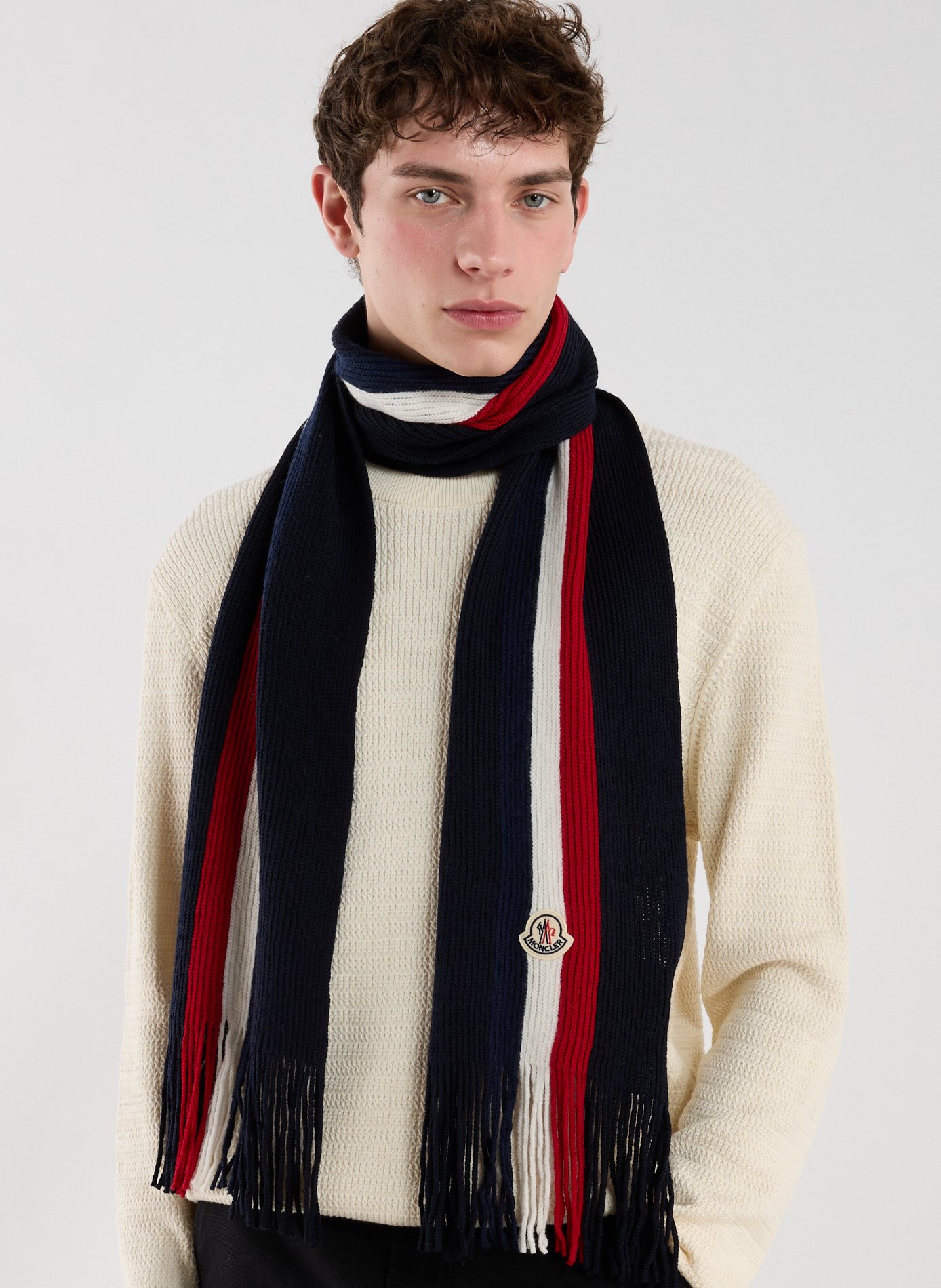 Virgin wool fringed scarf MONCLER Blue