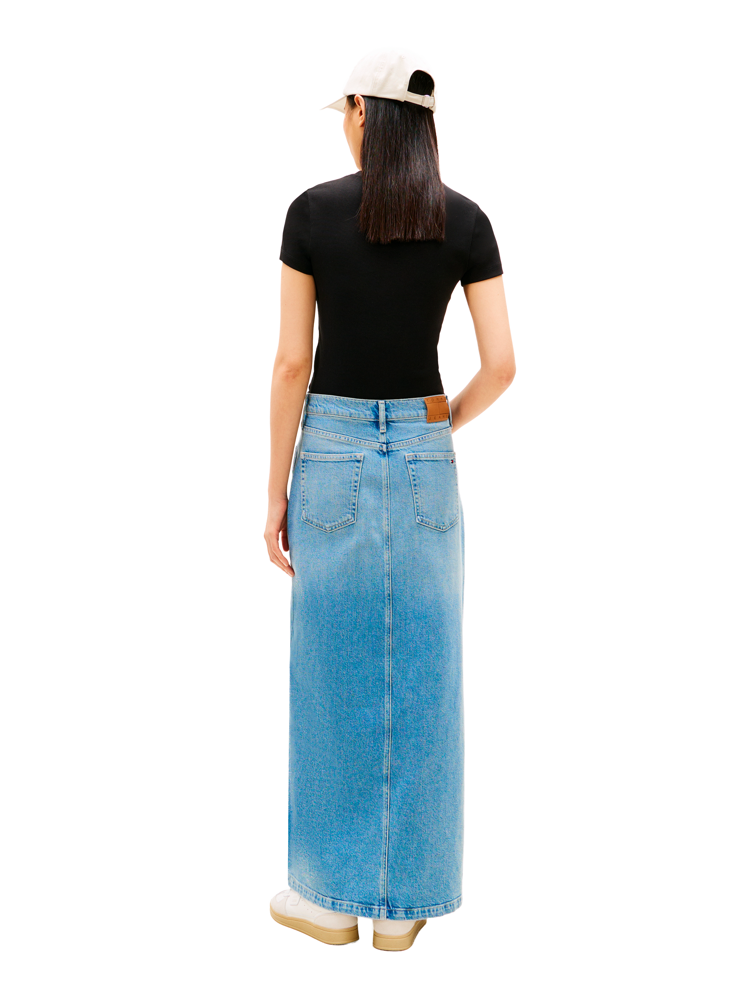 Jupe longe en denim de coton mélangé TOMMY HILFIGER Bleu