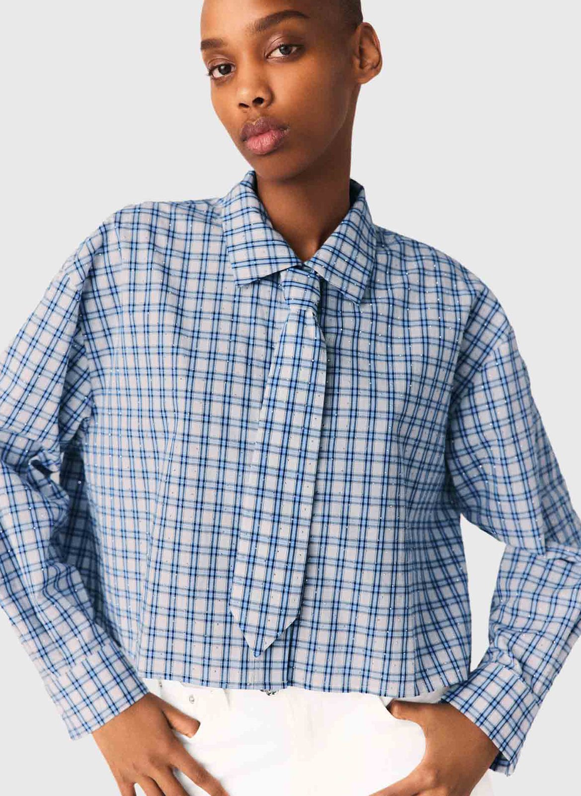 Chemise oversize courte en coton MAJE Bleu