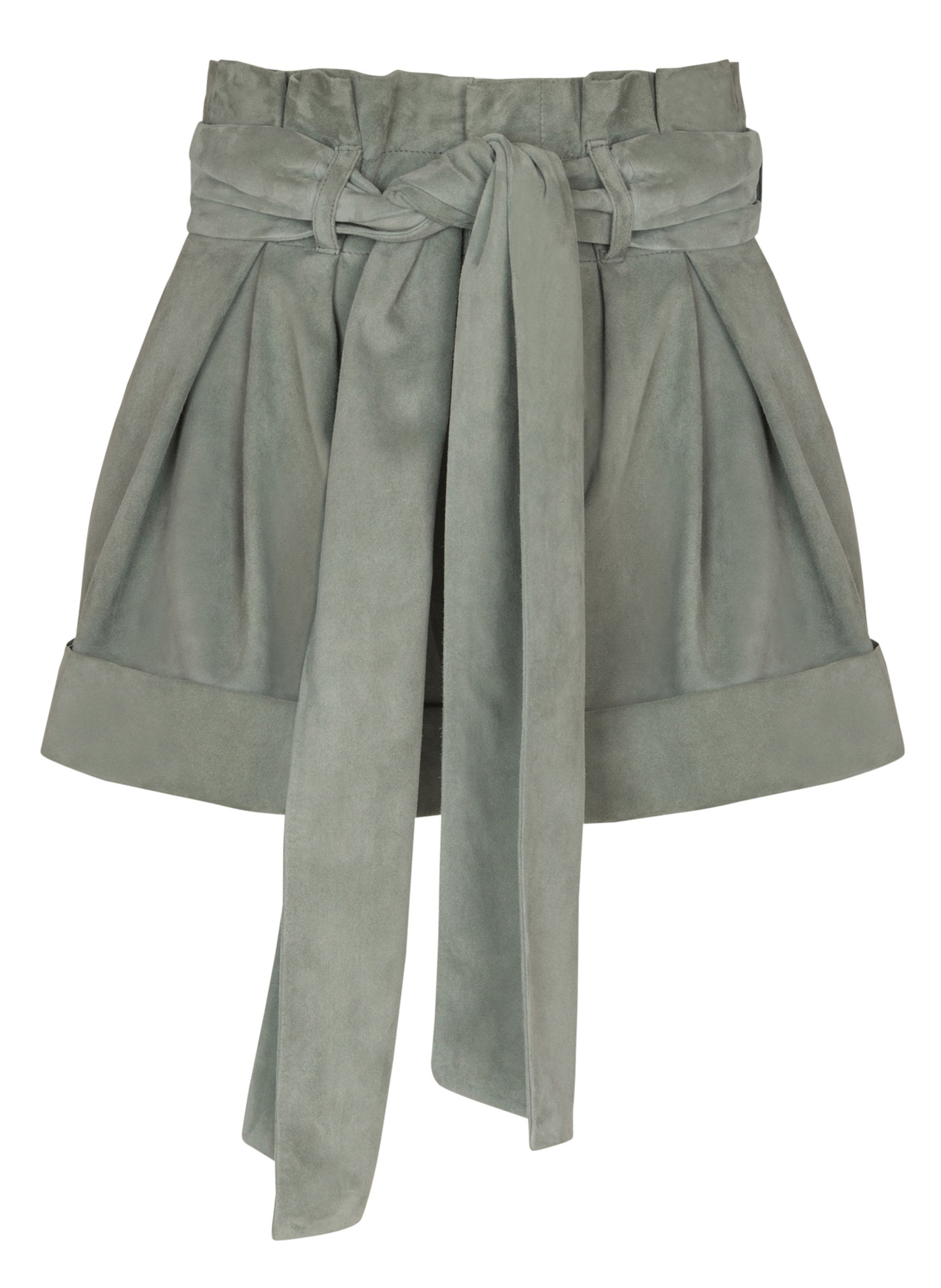 Short taille haute en cuir suédé BALMAIN Vert