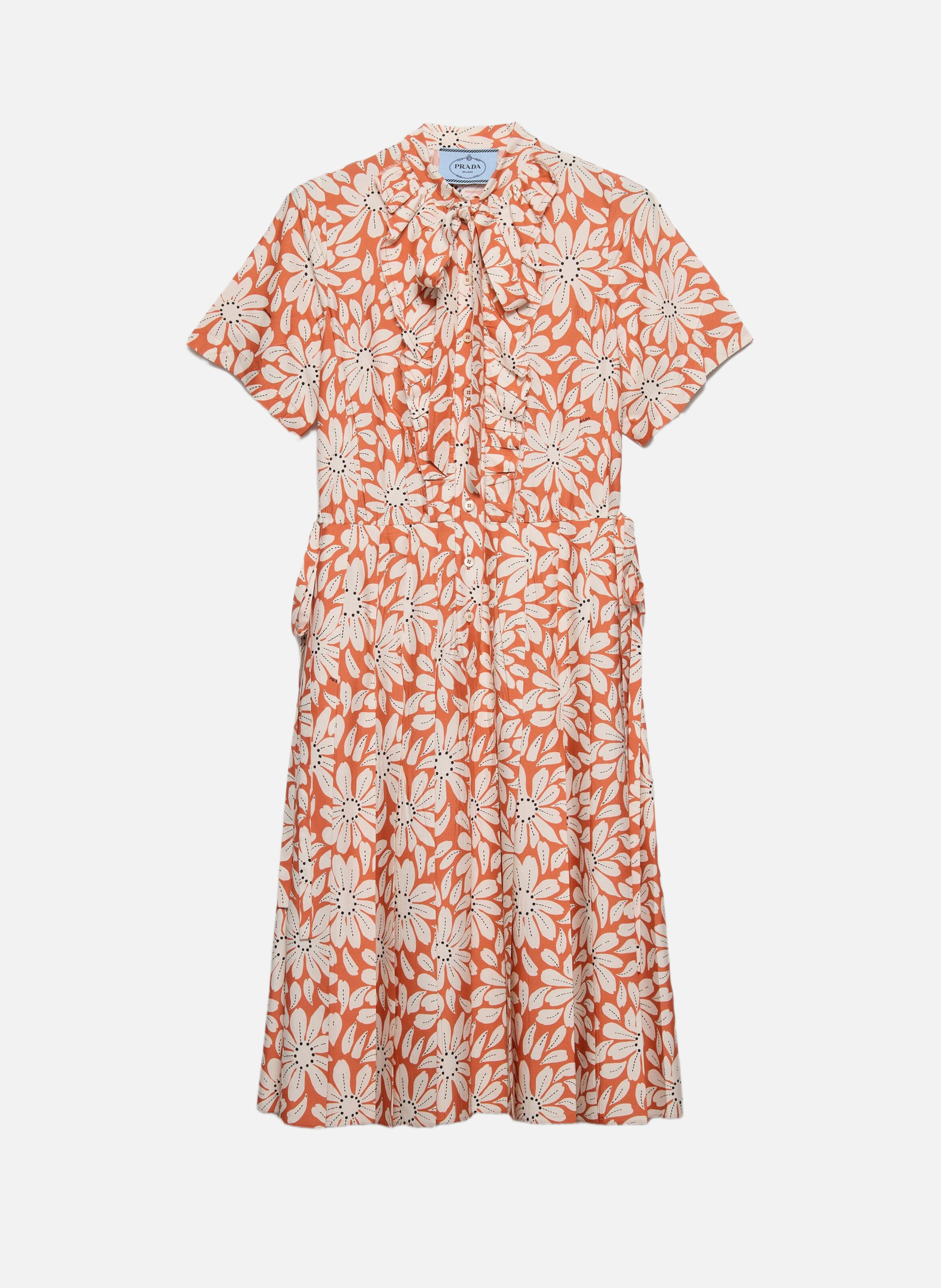 Robe plissée en pongé imprimé PRADA Orange