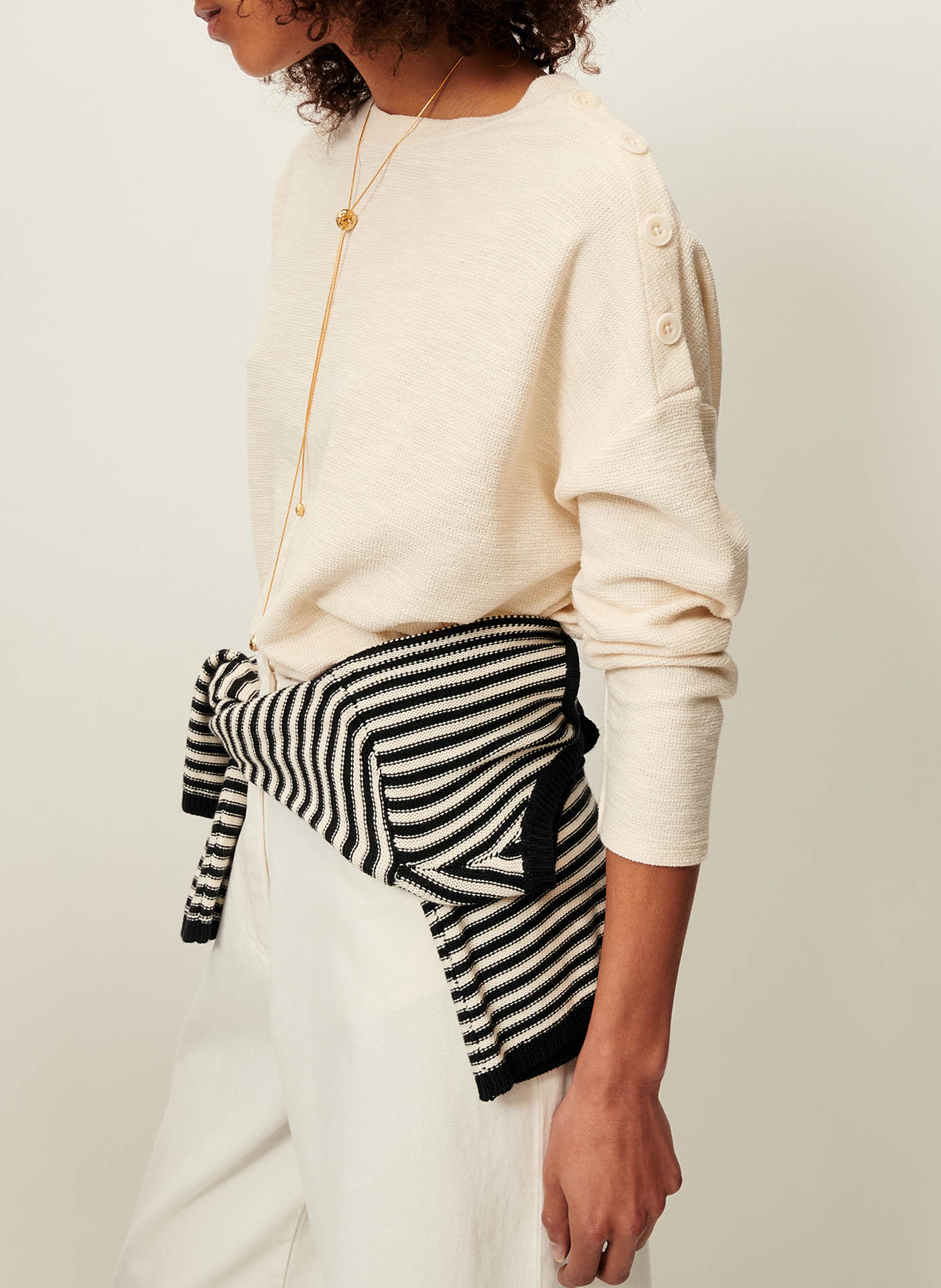 Pull fin col rond en coton mélangé austin SESSUN Beige