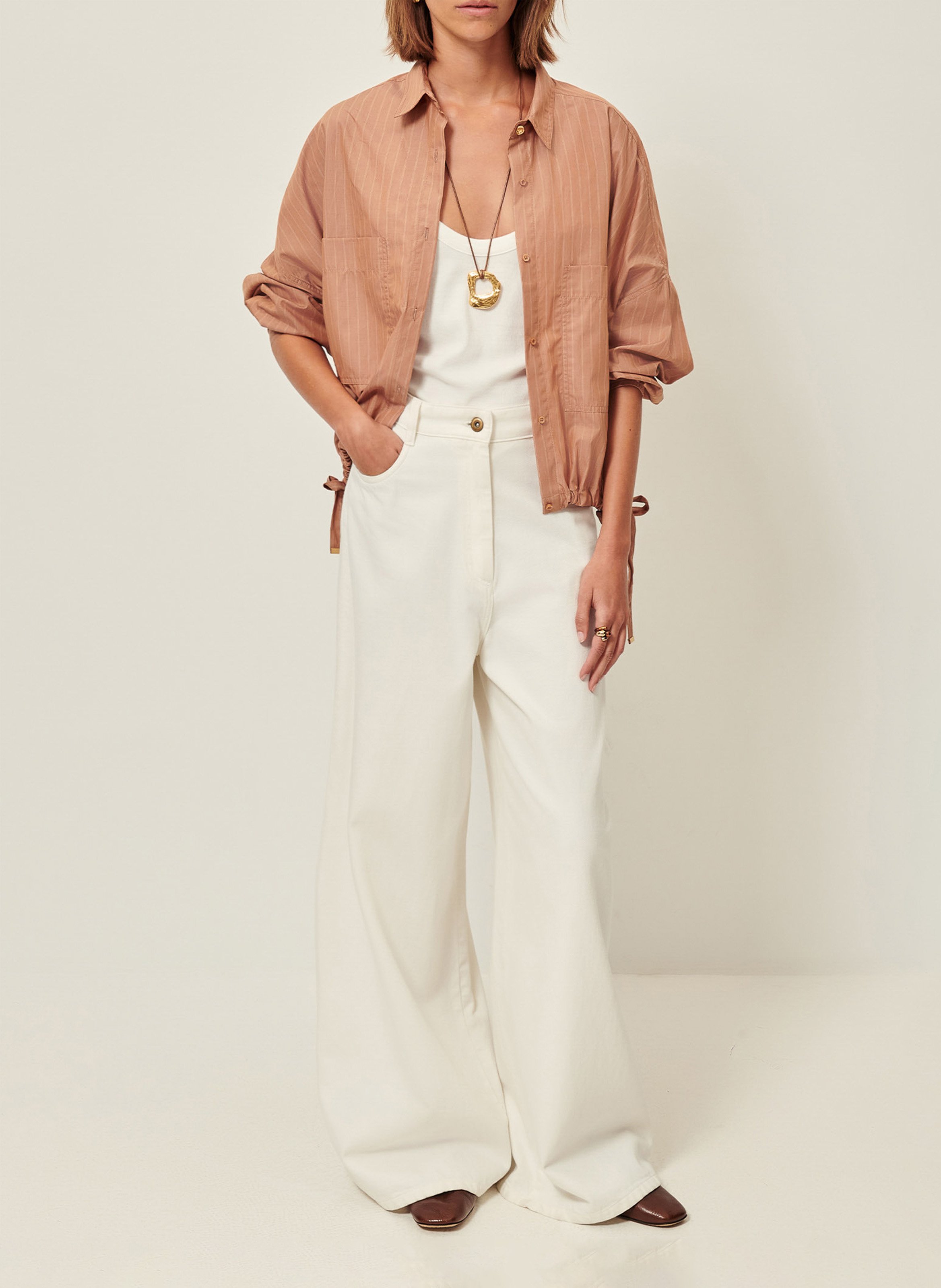 Chemise col classique en coton mélangé cazaba SESSUN Beige