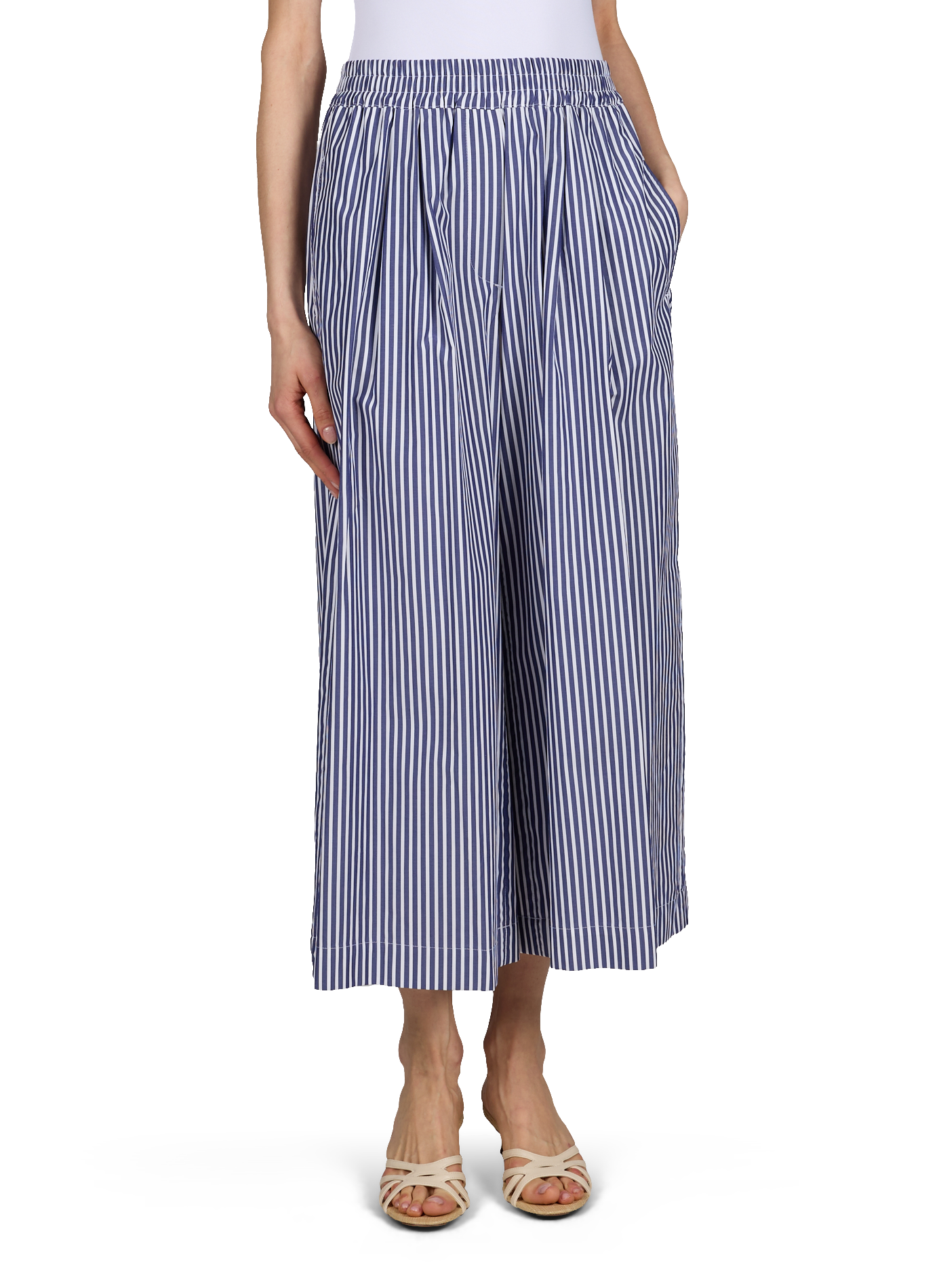 Pantalon ample à rayures en coton MAX MARA WEEK END Bleu