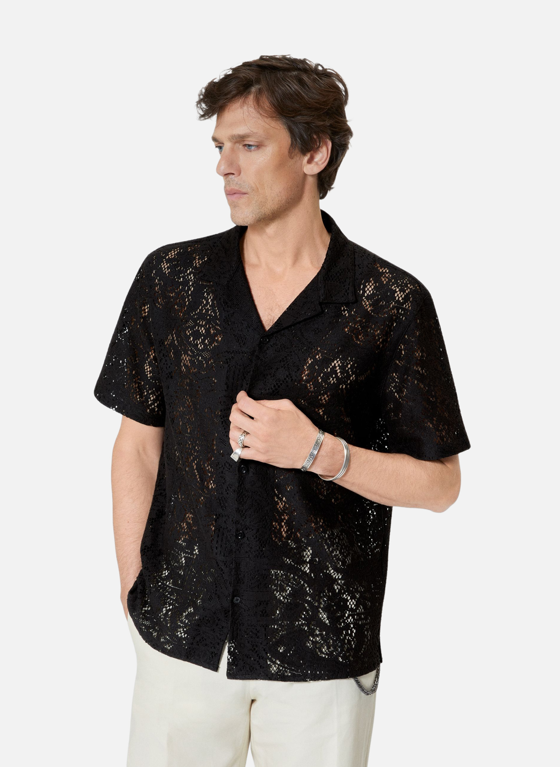 Chemise manches courtes en dentelle THE KOOPLES Noir
