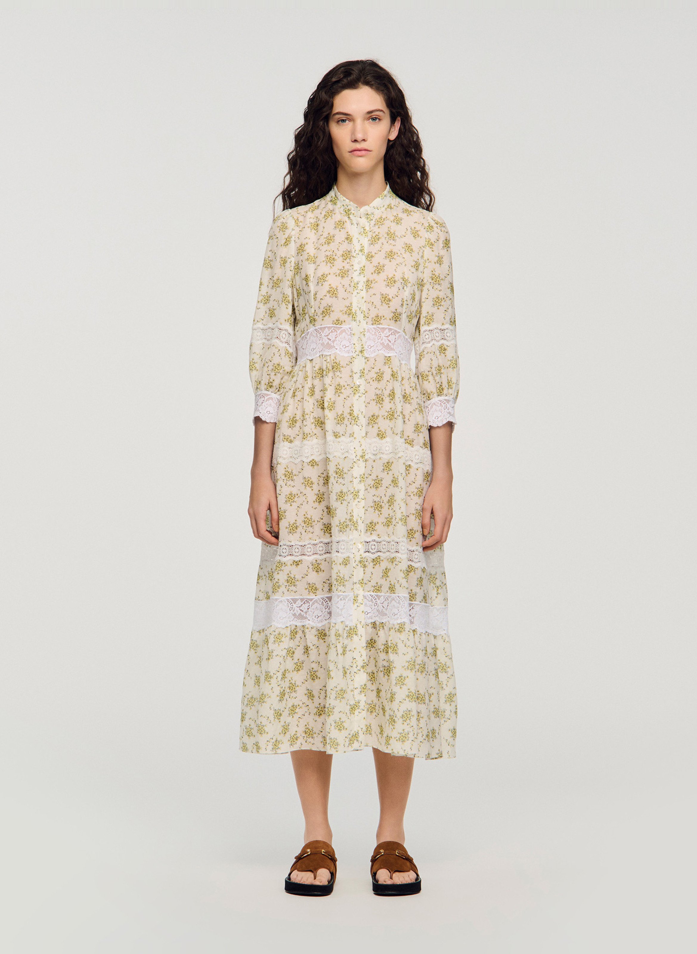 Robe longue col rond imprimée SANDRO Vert