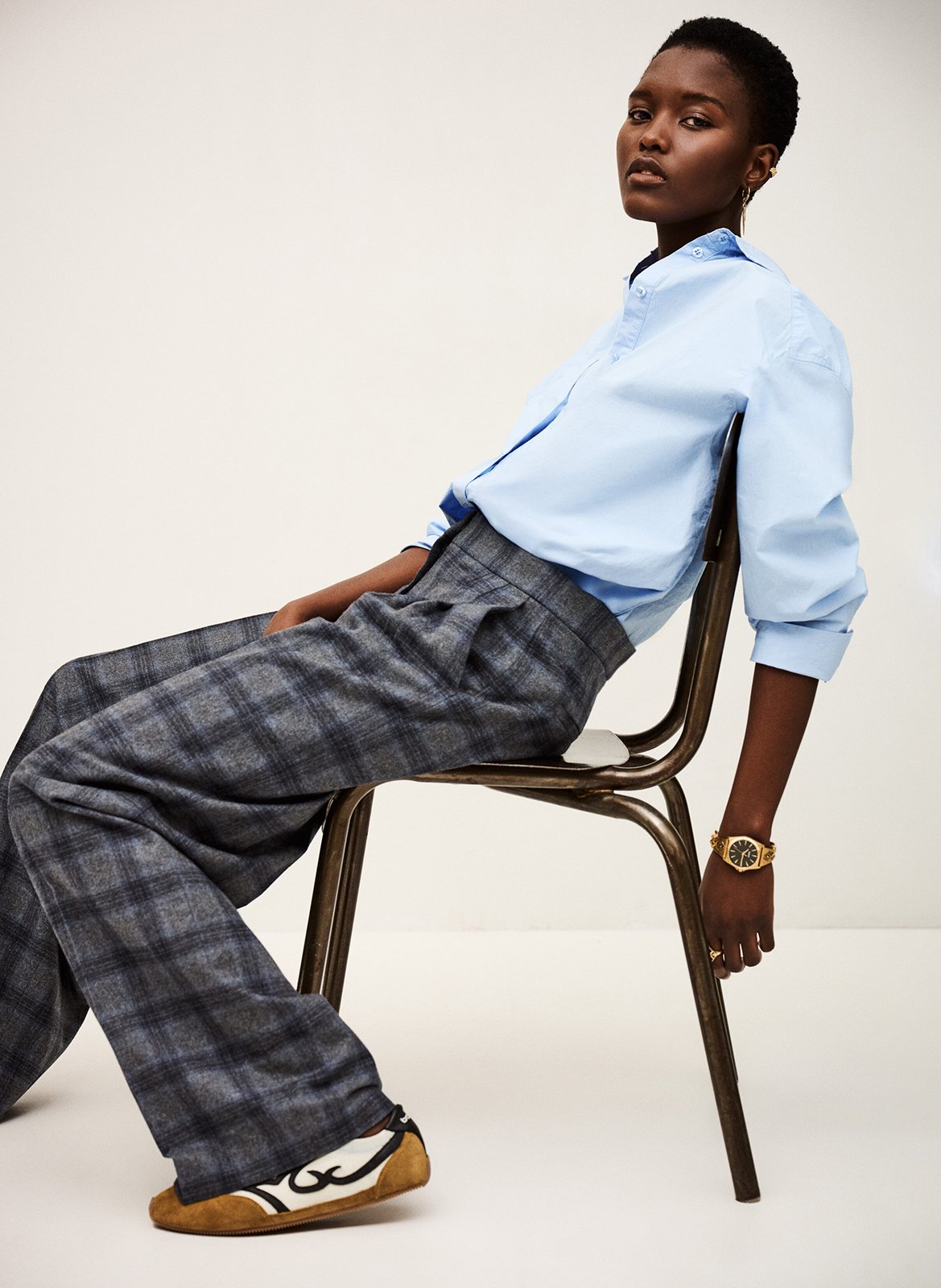 Pantalon large en laine mélangée tad BA&SH Bleu