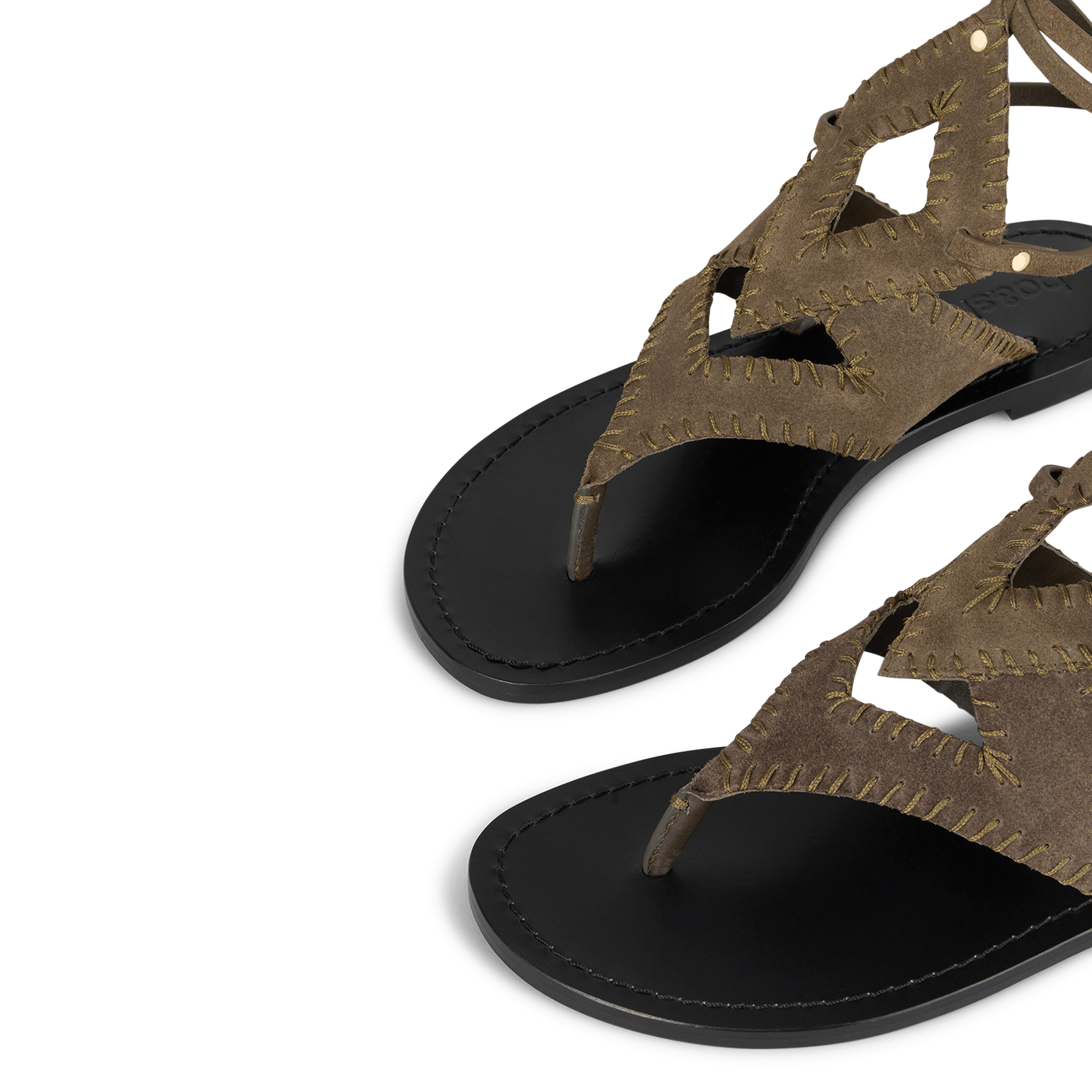 Sandales plates en cuir capri BA&SH Kaki