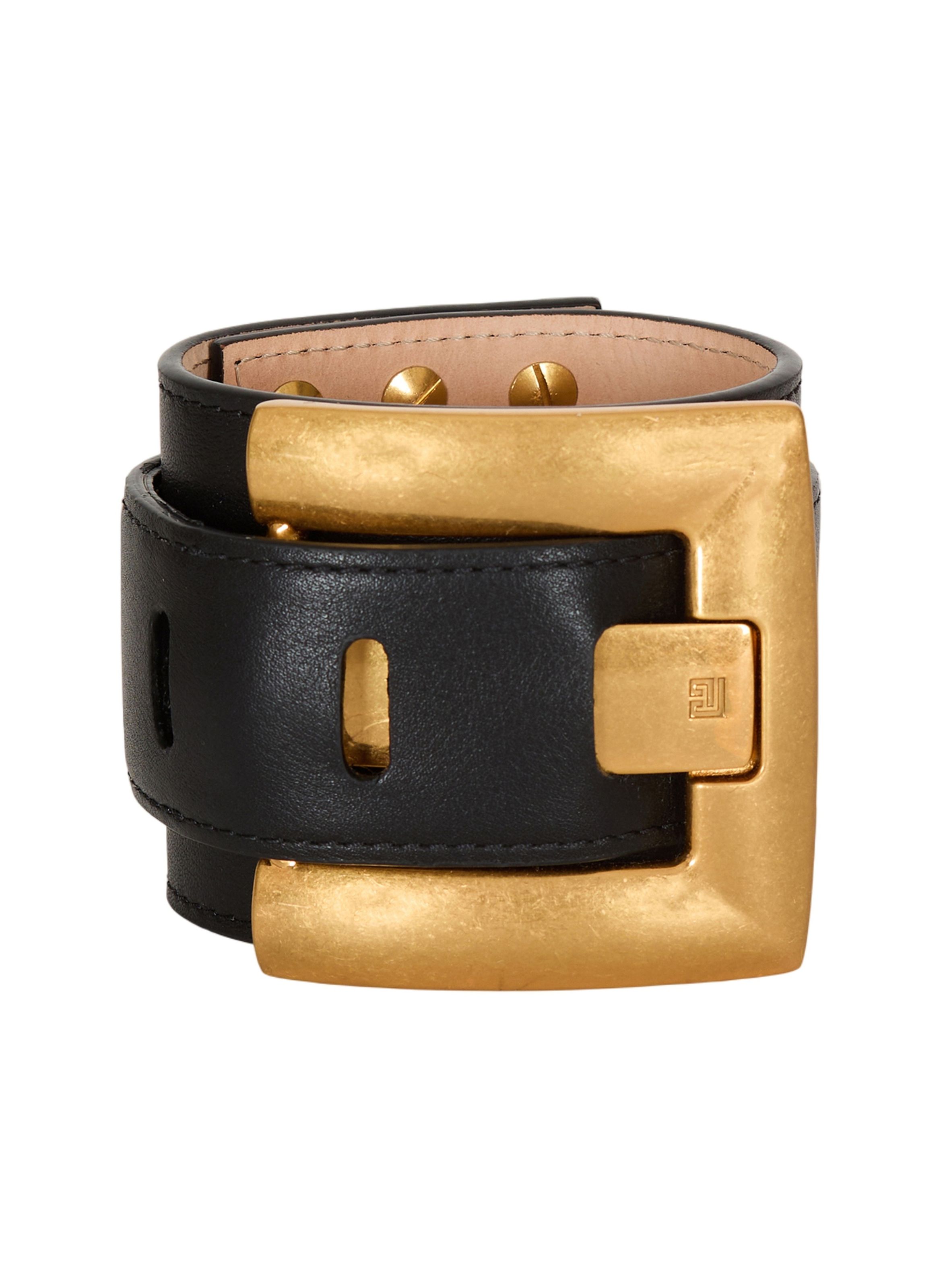 Bracelet anthem en cuir lisse BALMAIN Noir