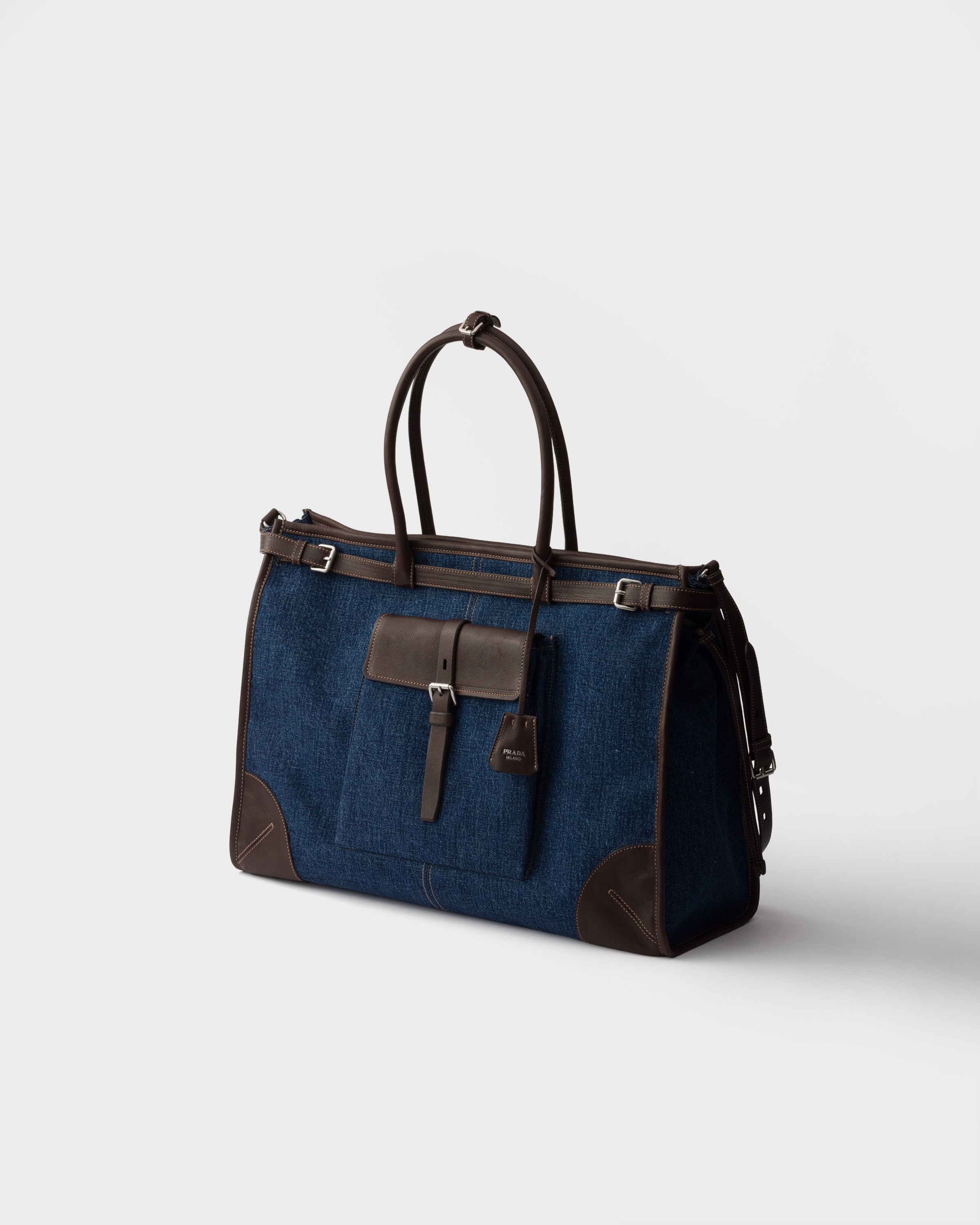 Cabas prada bonnie en denim et cuir PRADA Bleu