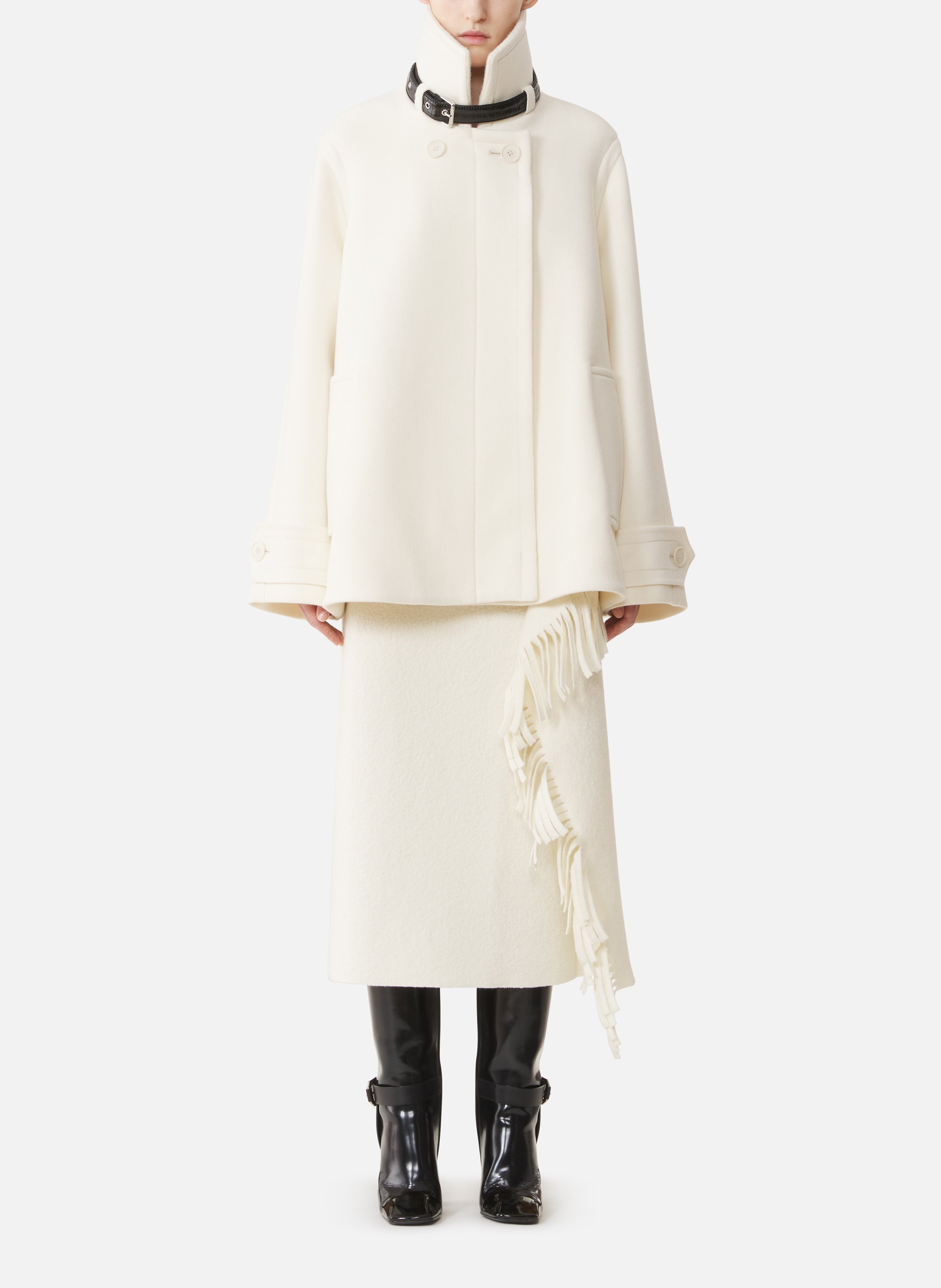 Manteau court col montant en laine LANVIN Blanc