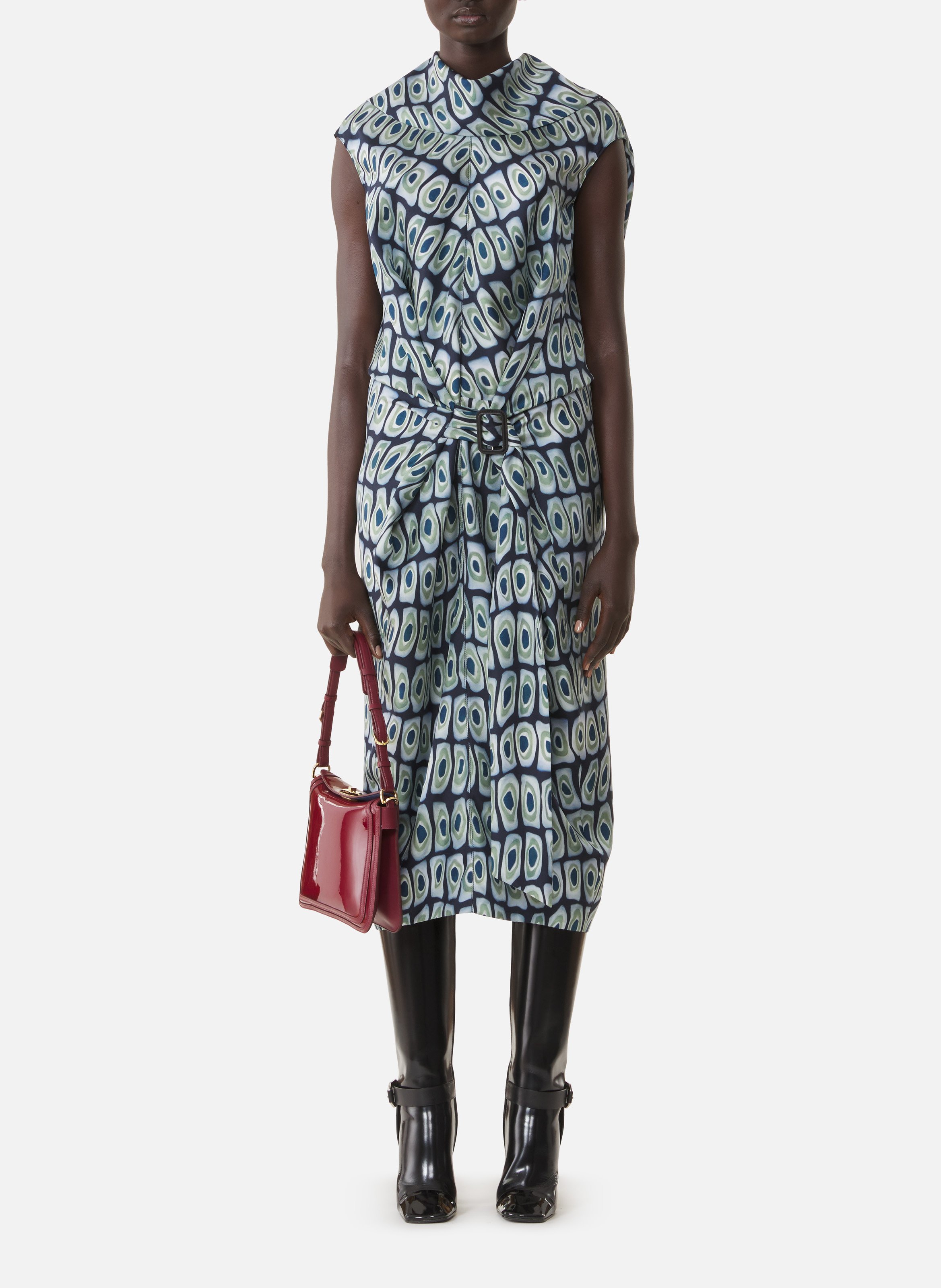 Robe cape en soie imprimée LANVIN Vert
