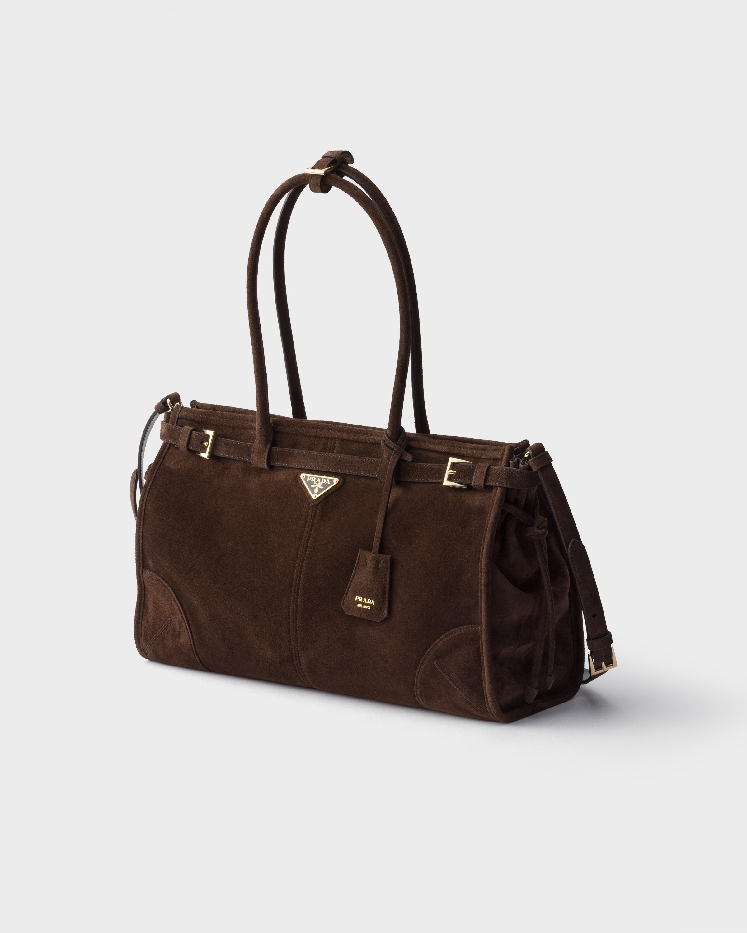 Grand sac à main prada bonnie en veau velours PRADA Marron