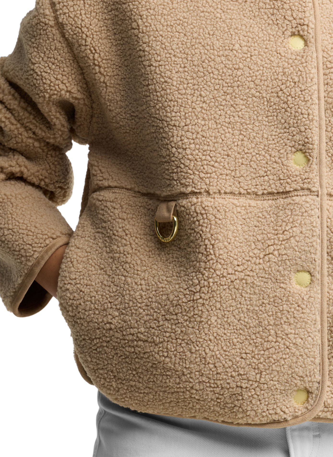 Gerade geschnittene flauschige Jacke mit Rundhalsausschnitt BARBOUR Beige