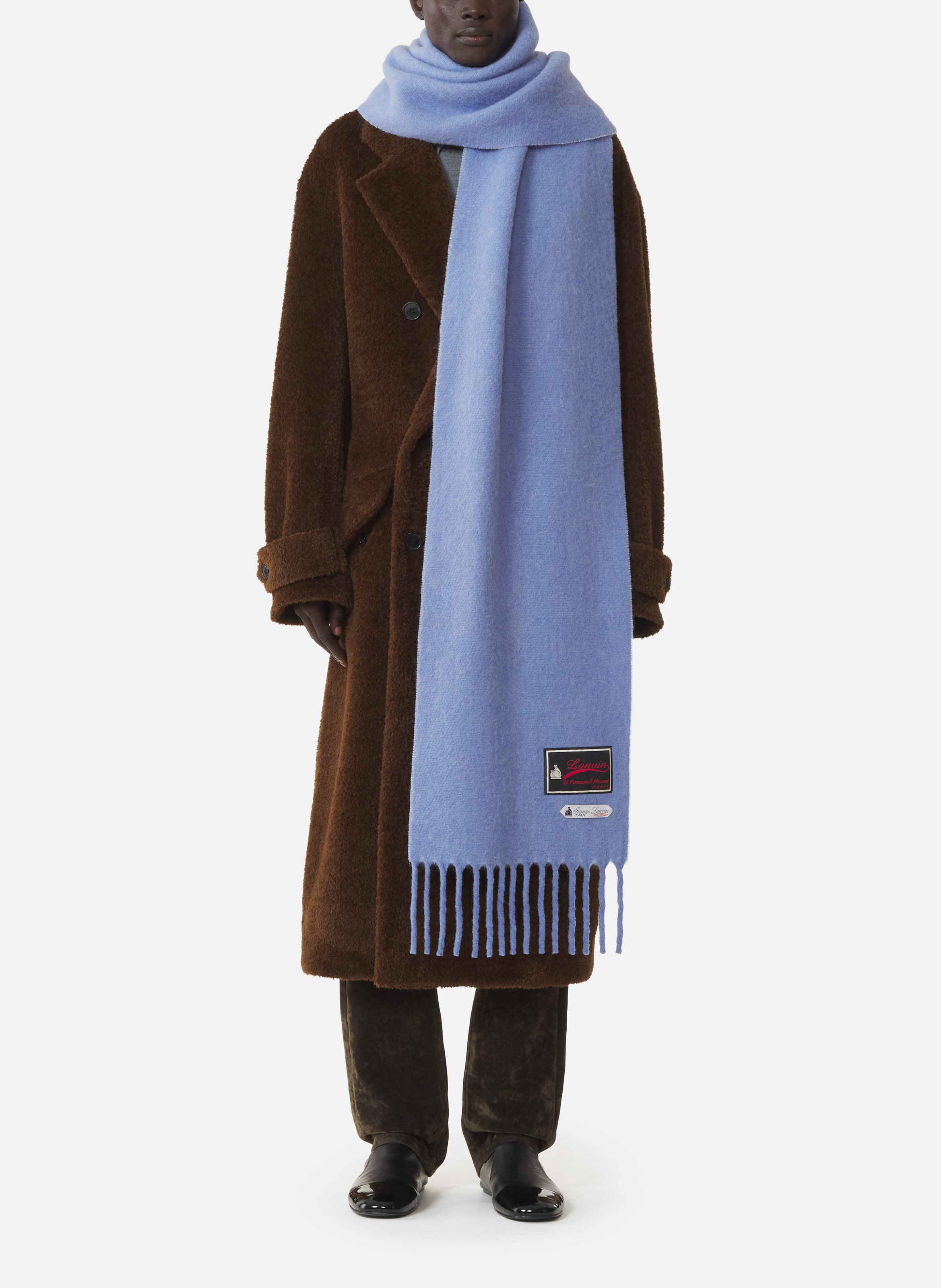 Écharpe à franges étiquette 22 faubourg en laine LANVIN Bleu