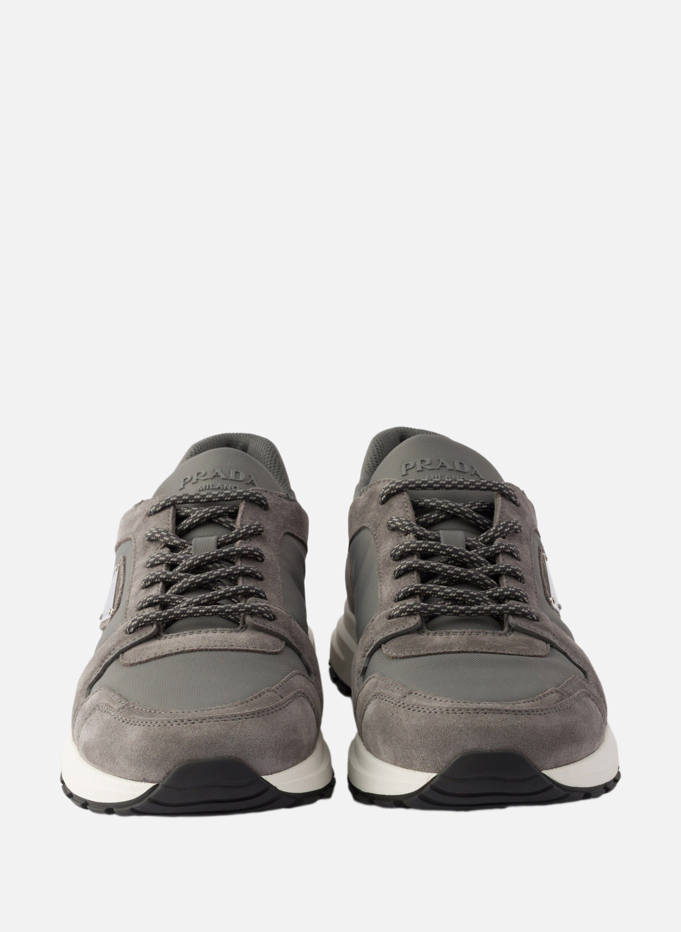 Sneakers prax en daim et re-nylon PRADA Gris