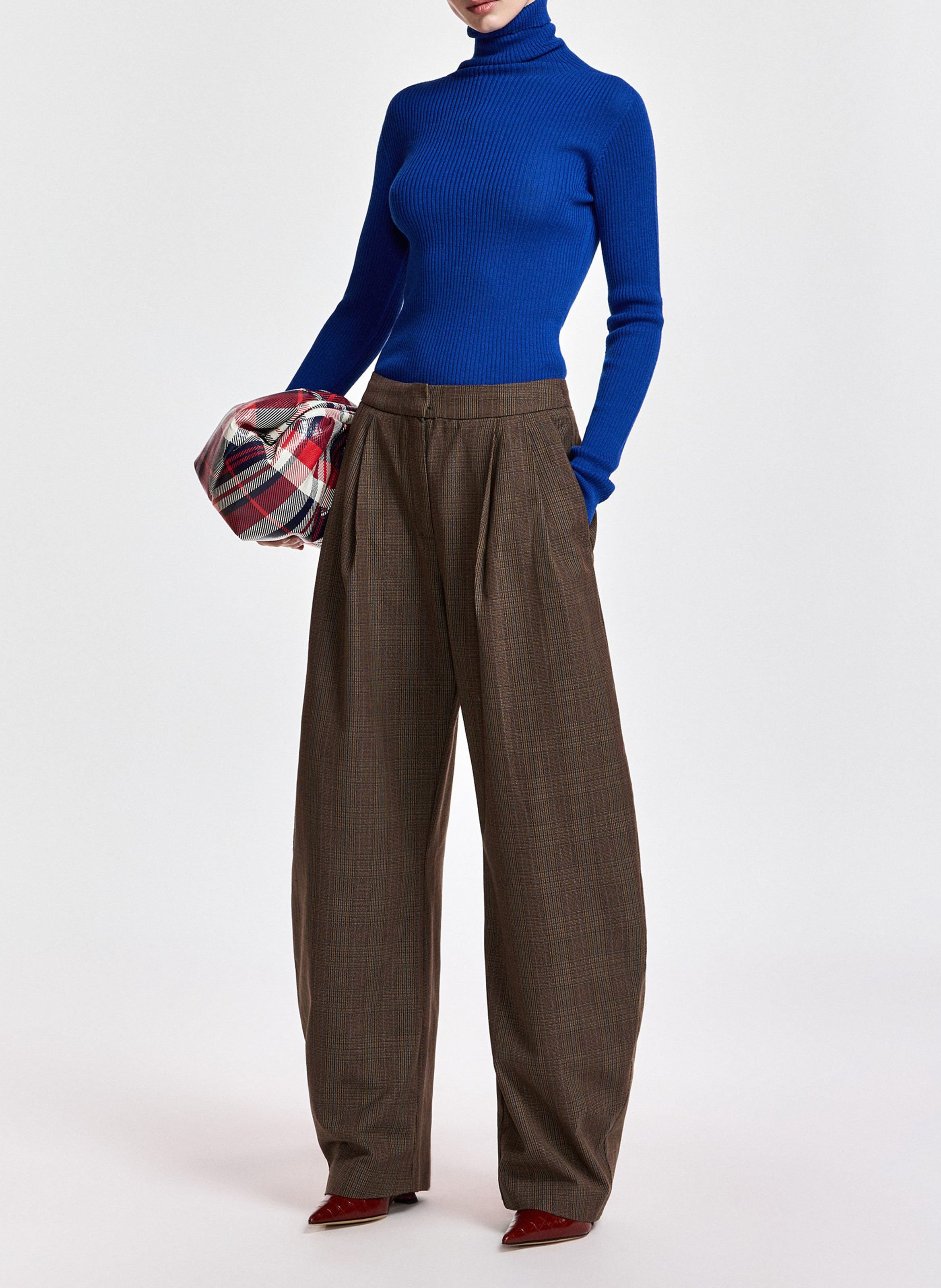 Pantalon barrel à carreaux karol2 ESSENTIEL ANTWERP Marron