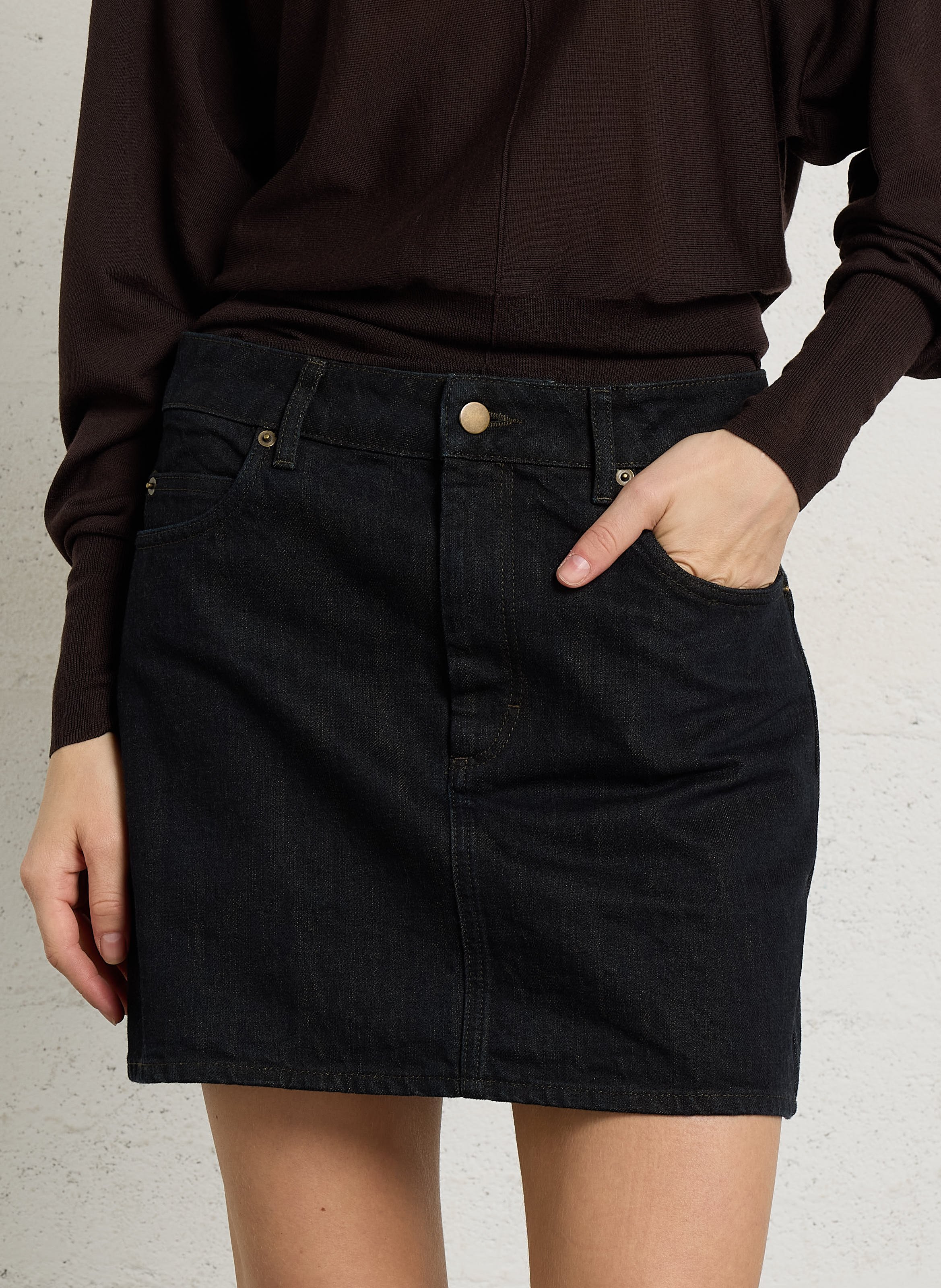 Jupe denim droite en coton lacy SOEUR Noir
