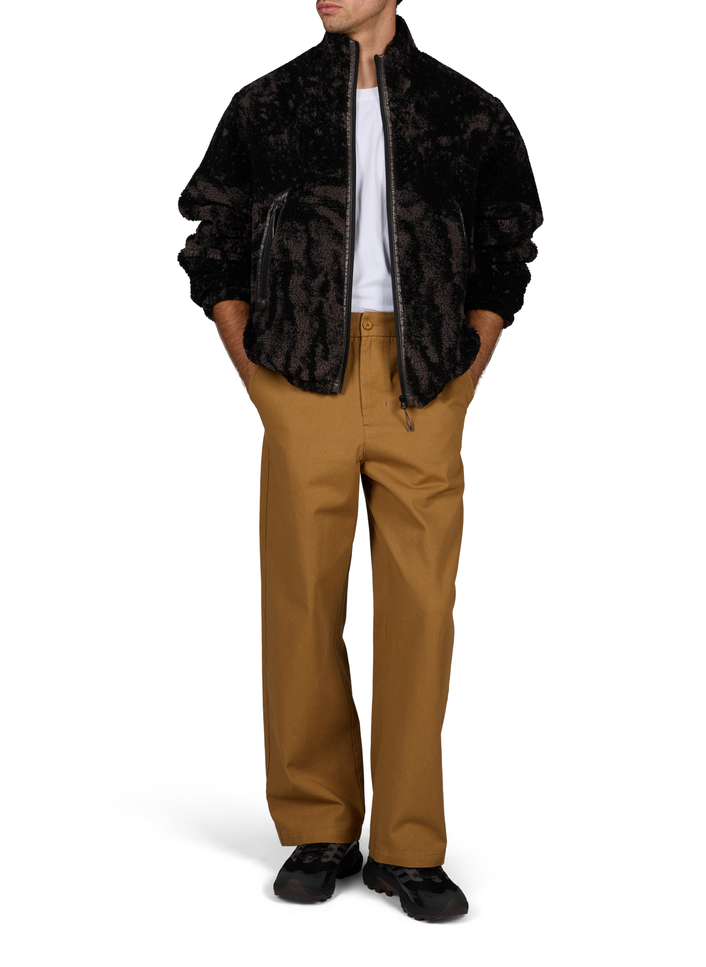 Wijde hoge taille broek in effen kleur THINKING MU Bruin