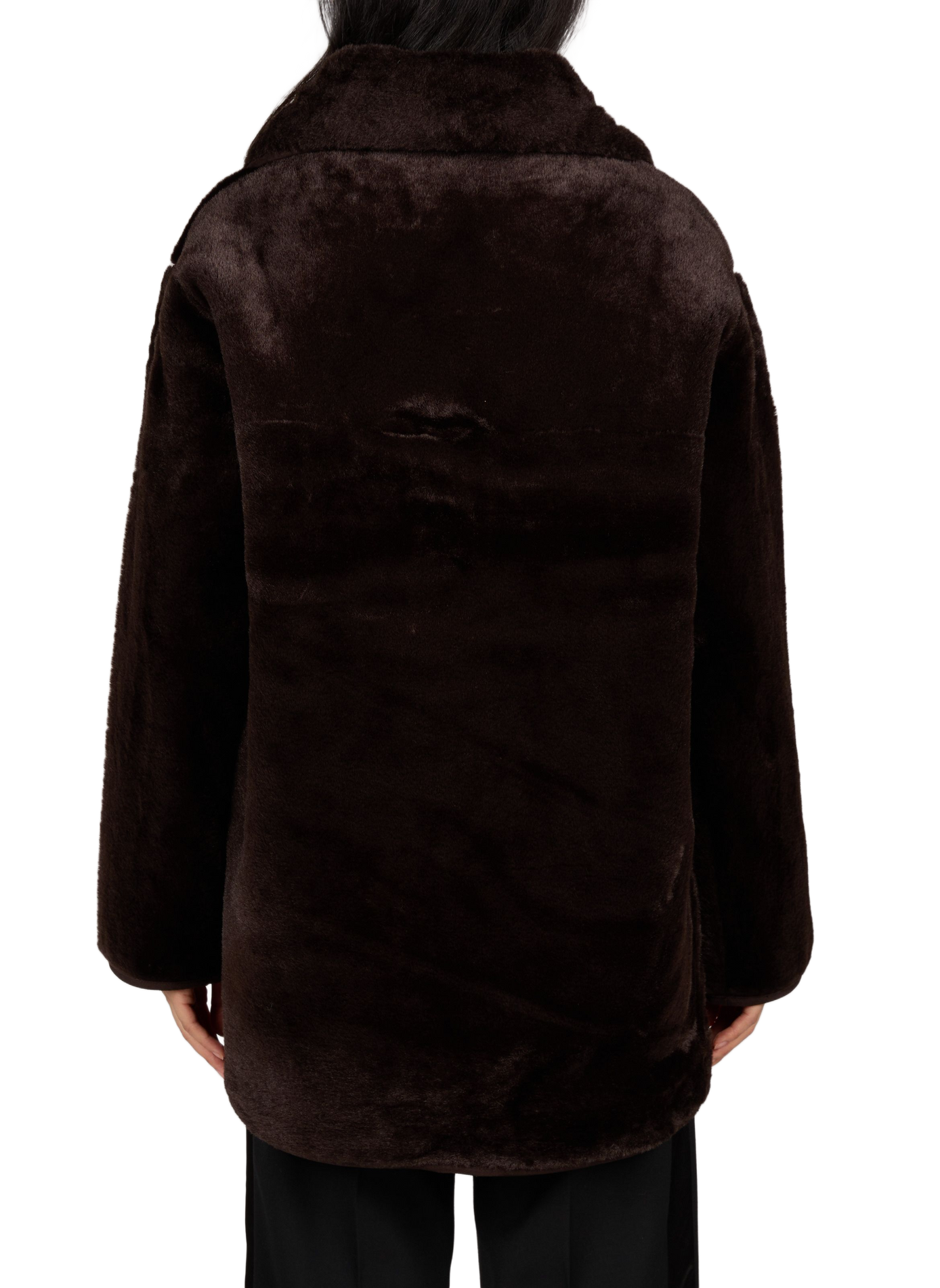 Oversized coat with a classic collar and faux fur effect SUNCOO Brown