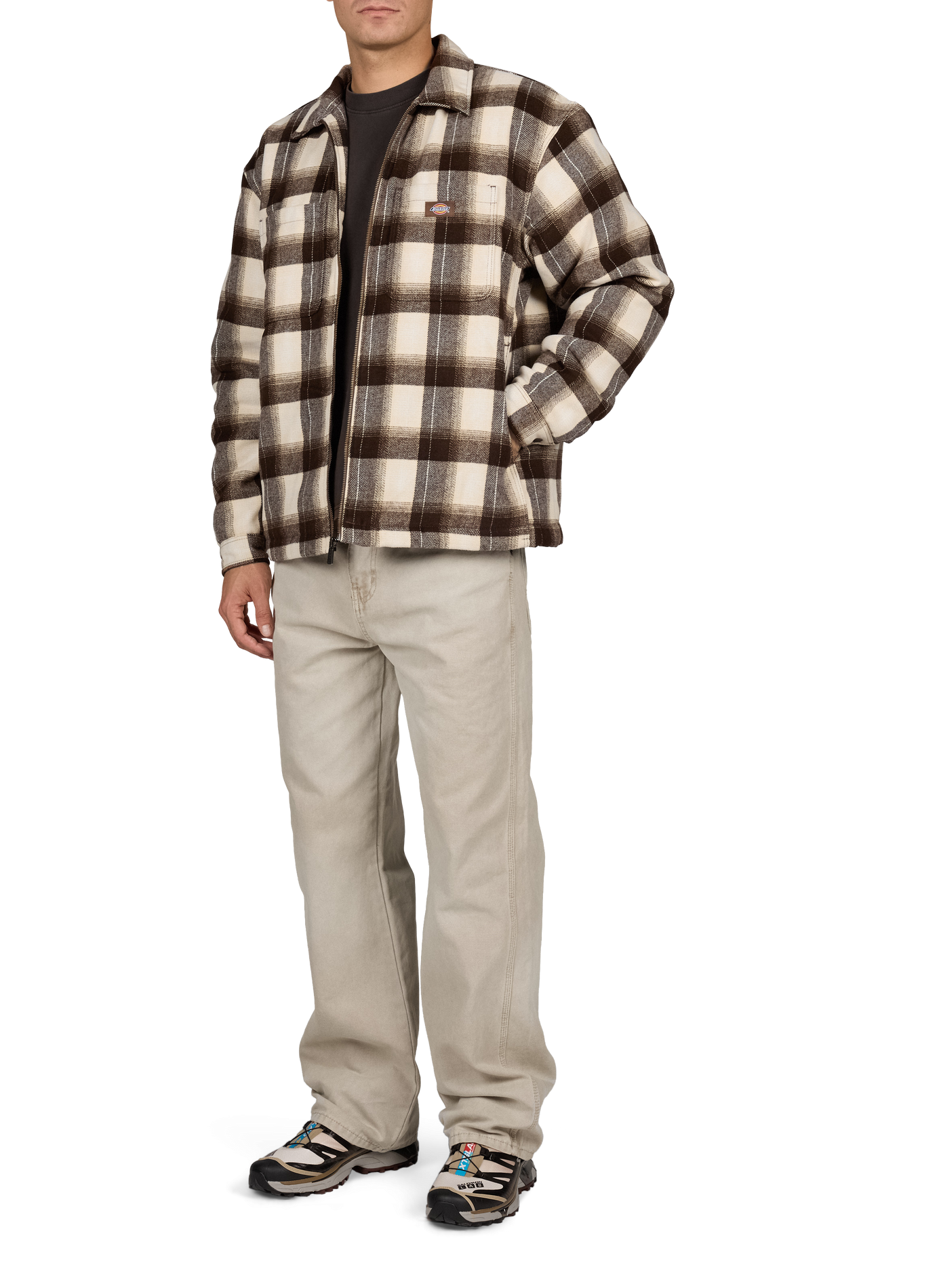 Checked Cotton Zip-Up Jacket DICKIES Brown