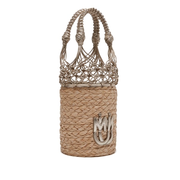 Sac seau en raphia et cuir