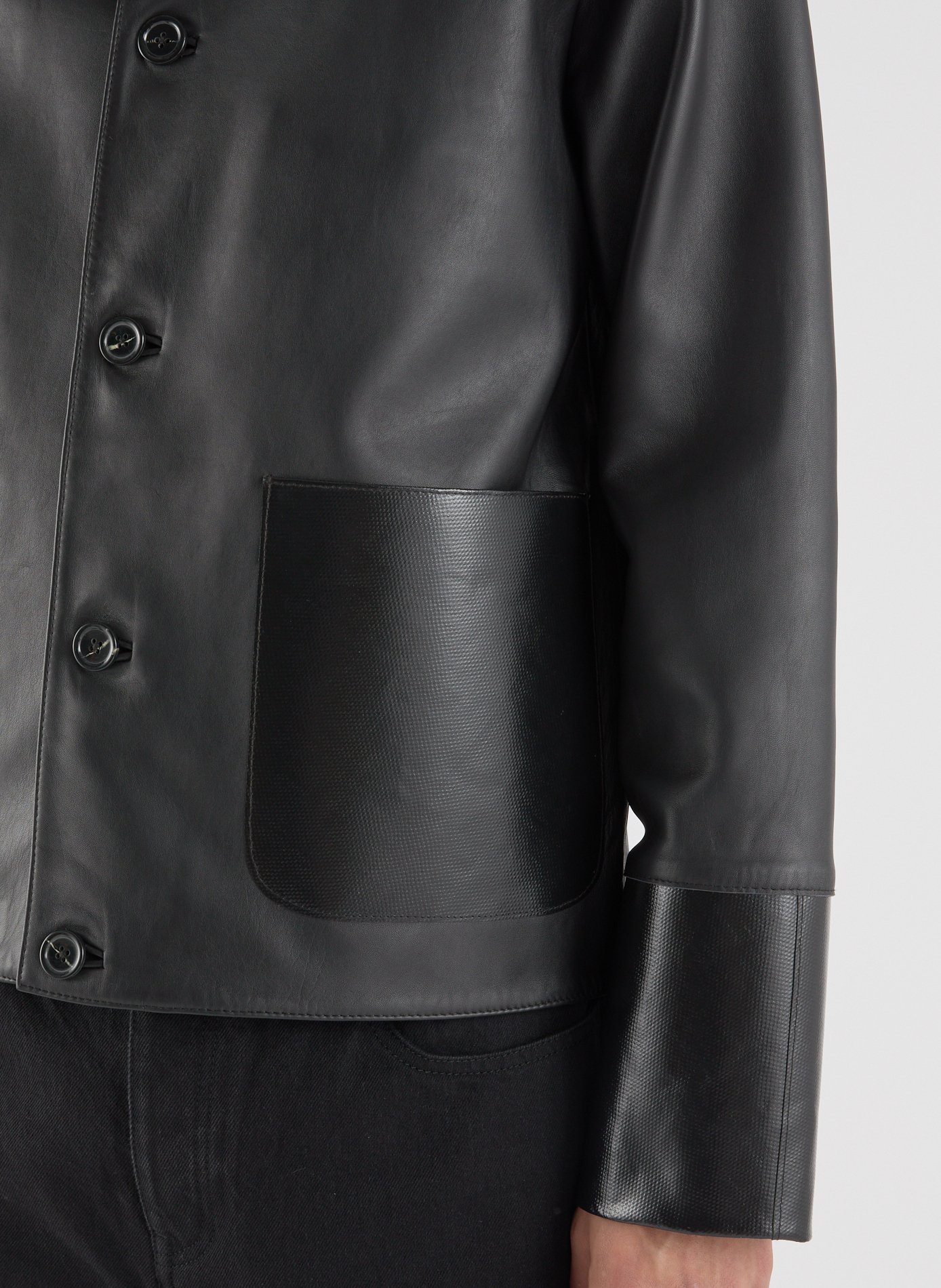 Blouson Saison 1865 x Cahu à col classique en cuir mélangé Noir