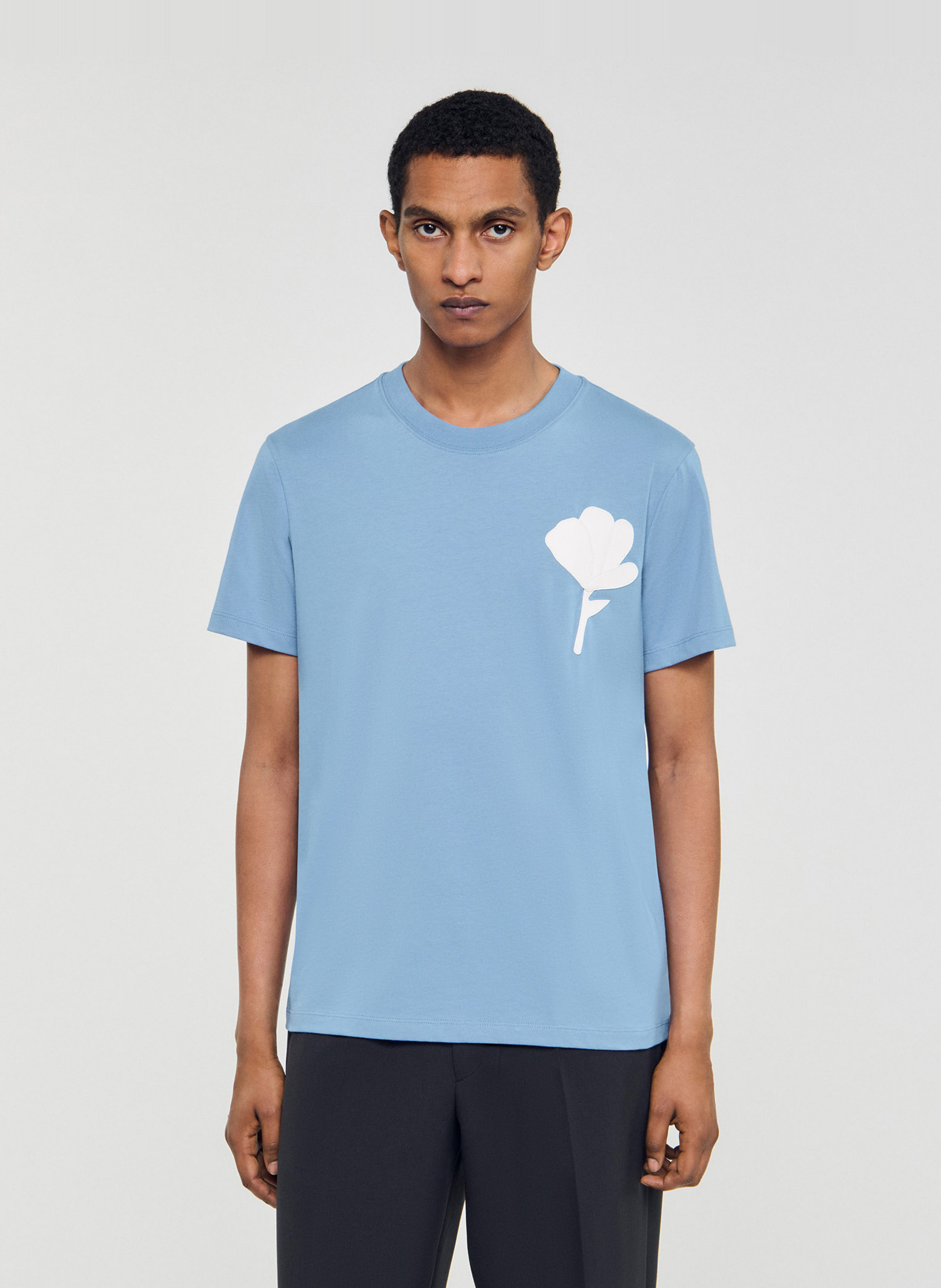 Tee-shirt manches courtes sérigraphié SANDRO Bleu