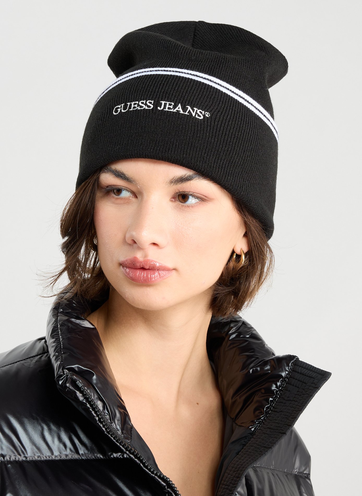 Ribbed Printed Beanie GUESS Black
