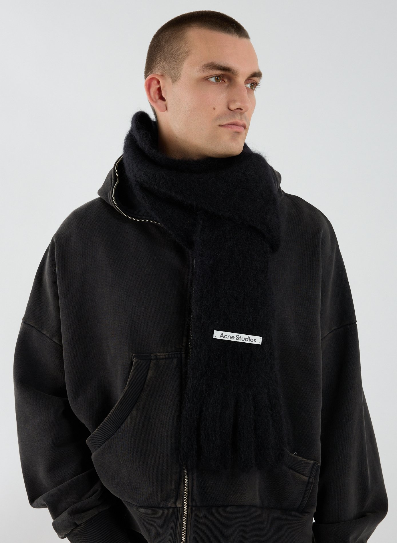 Echarpe à franges en laine ACNE STUDIOS Noir