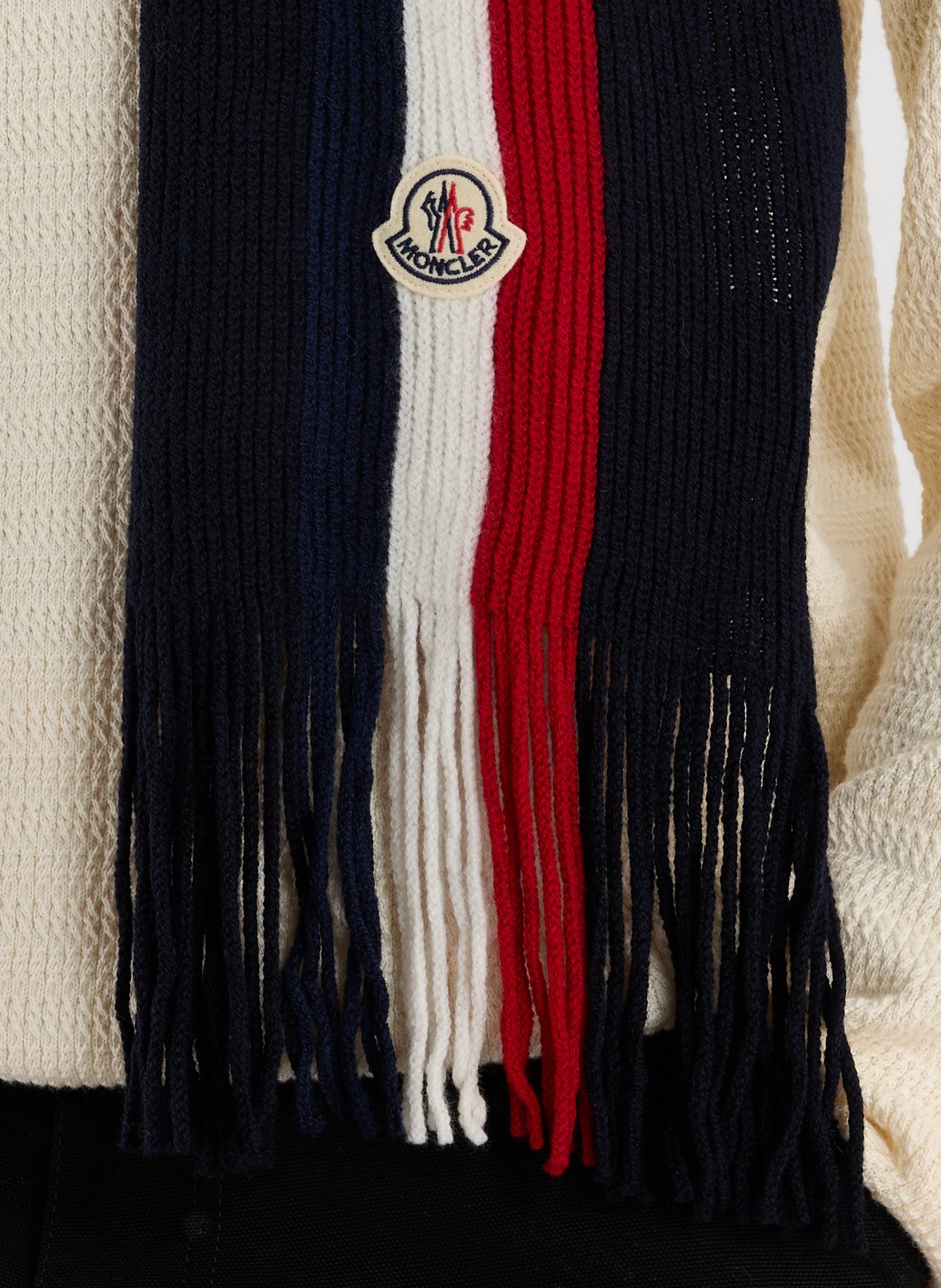 Virgin wool fringed scarf MONCLER Blue